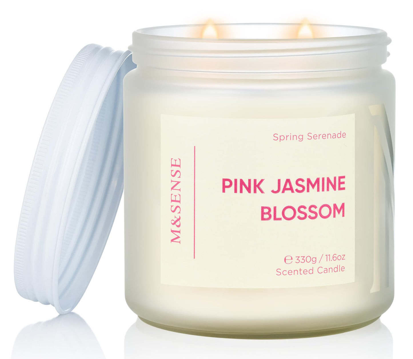 M&SENSE Jasmine & Rose Spring Scented Candles for Home, 11.6oz Organic Natural Soy Wax, 70-Hour Non Toxic Clean Burn, 2-Wick Home Fragrance Floral Scent, Romantic Smelling for Women
