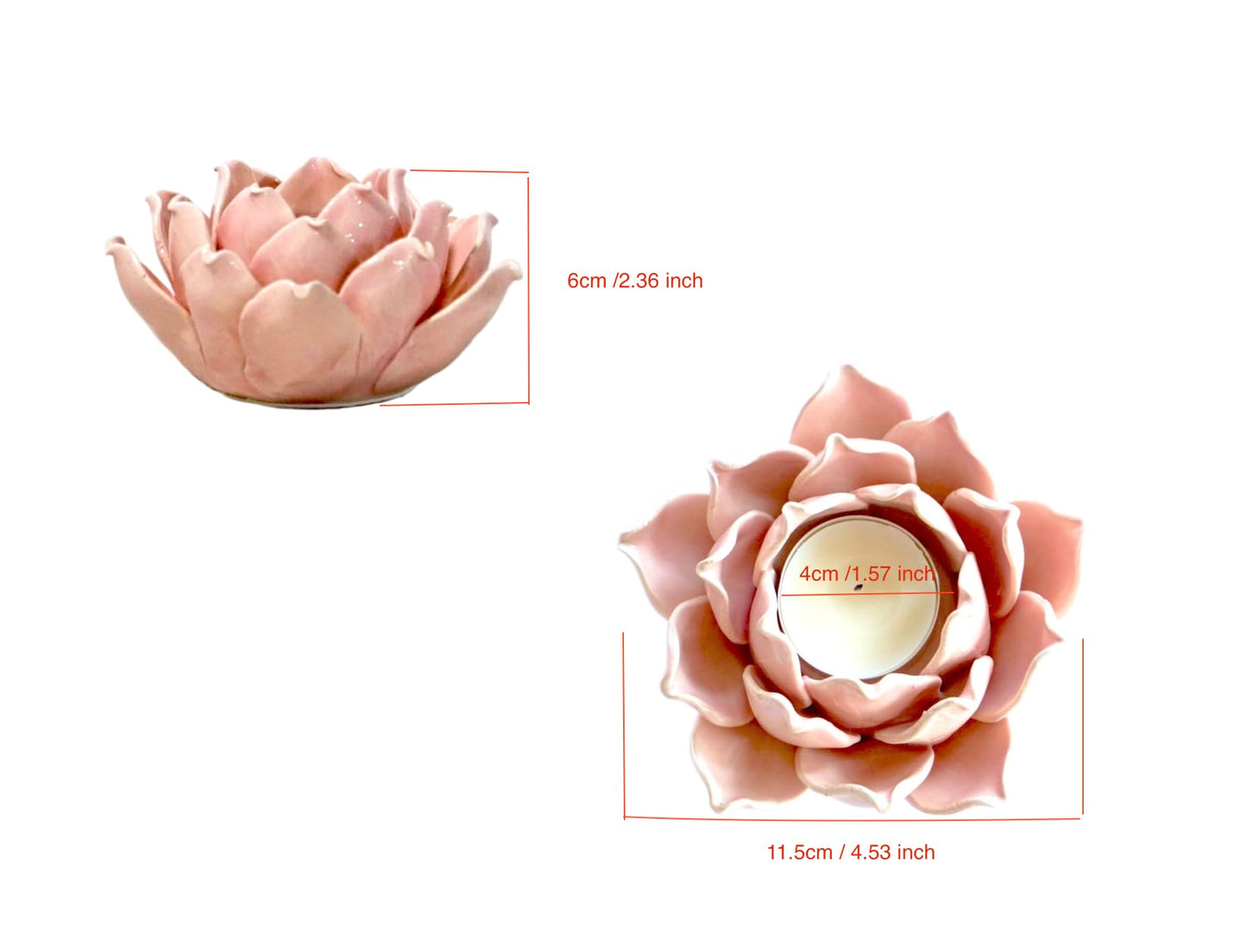 Pretty Home Ceramic Lotus Candle Holder Handmade Petals Style Flower Tea Lights Holder Home & Tabletop Centerpiece Decoration (Pink)