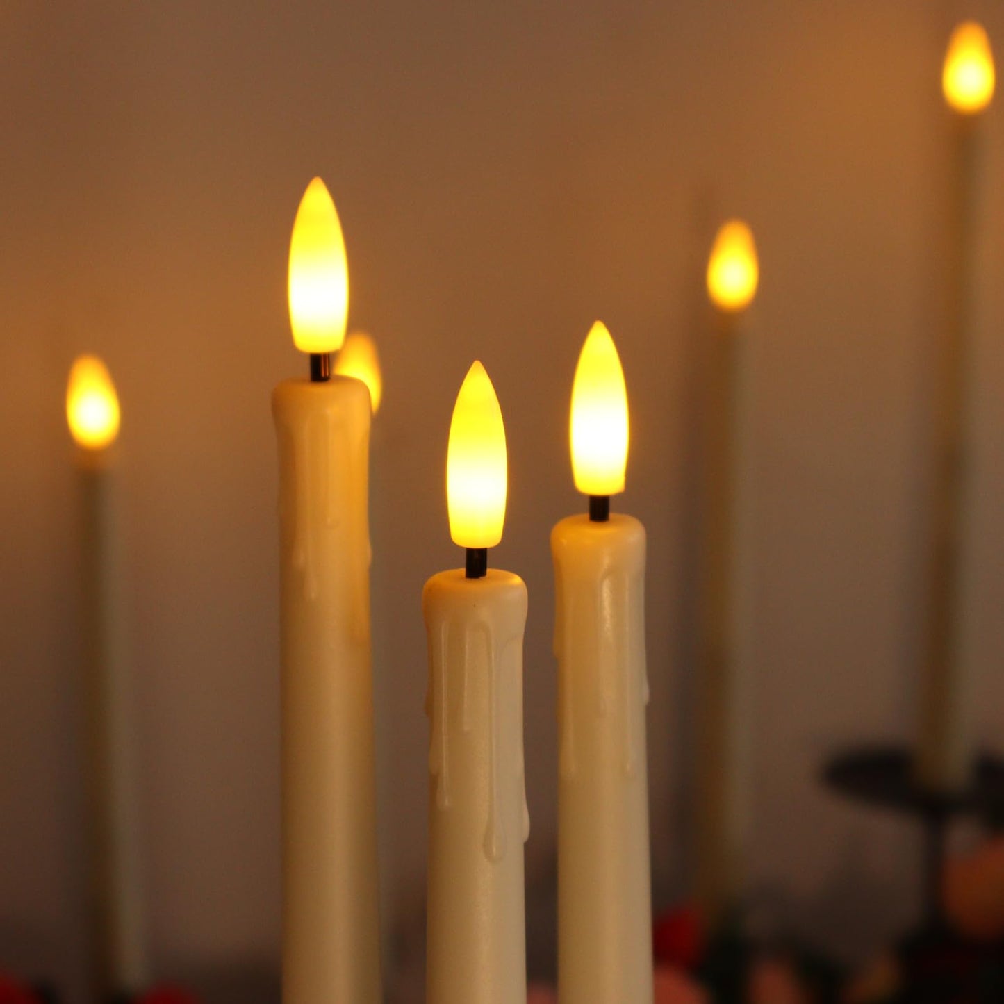 Warmhere 32 Pcs Flameless Taper Candles with Remote Timer, 11 inches Flickering Taper Candles Battery Operated, Ivory Plastic Long LED Candlesticks for Home Party Church Wedding Decor