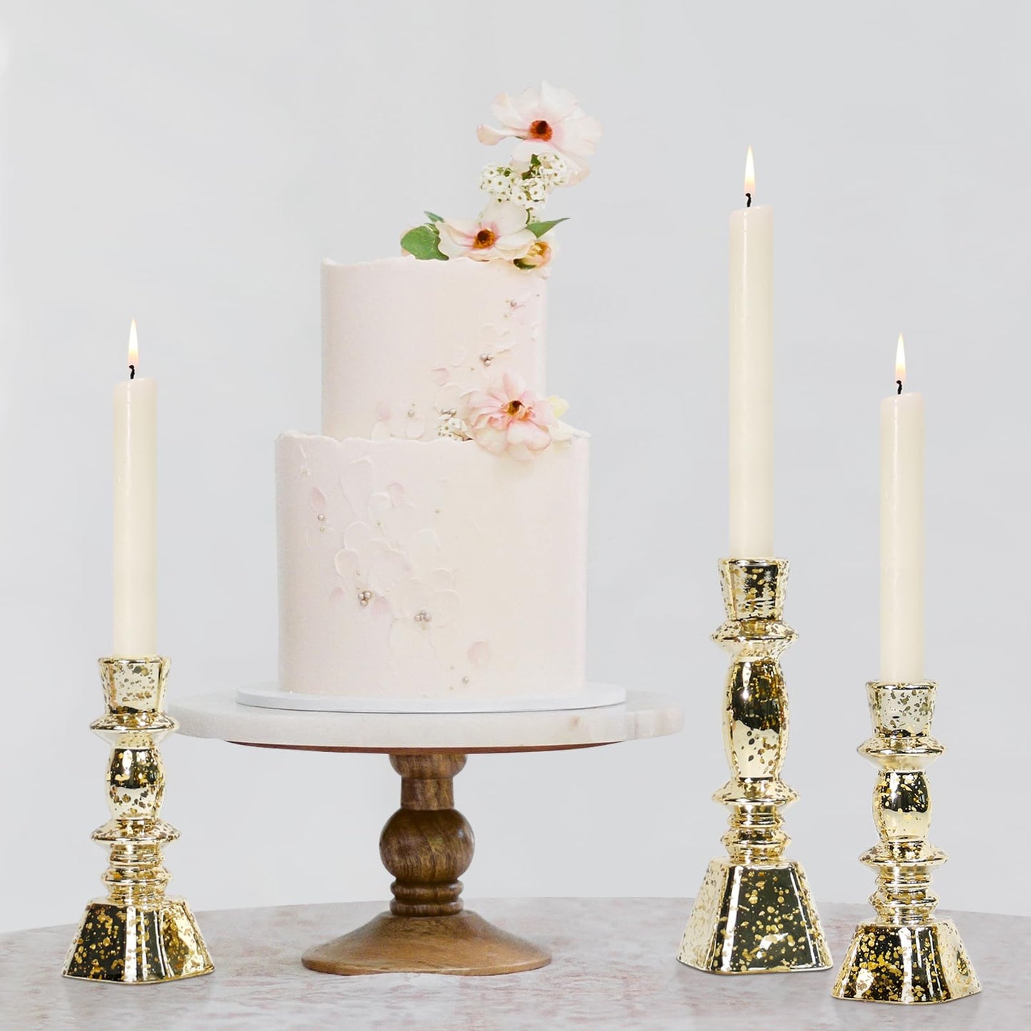 CHOCSTAY Glass Candlestick Holders Set of 3,Mercury Glod Taper Candle Holders for Table Centerpiece, Home Decorations, Wedding and Party