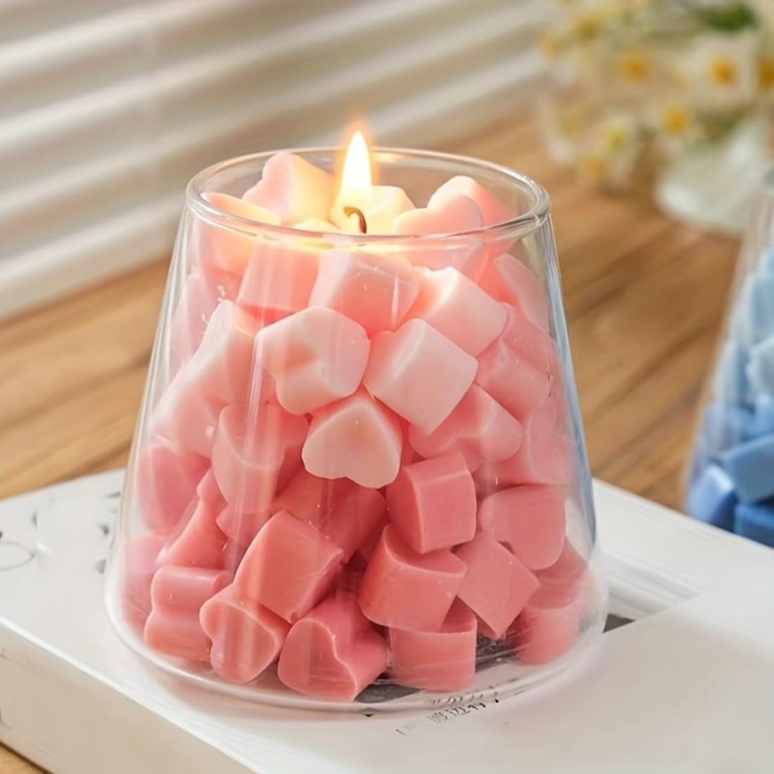 ISOLAY Aesthetic Scented Candle,Handmade Soy Wax Aroma in Glass Decorative Candle for Valentine's Day Wedding Gift (A Pink)