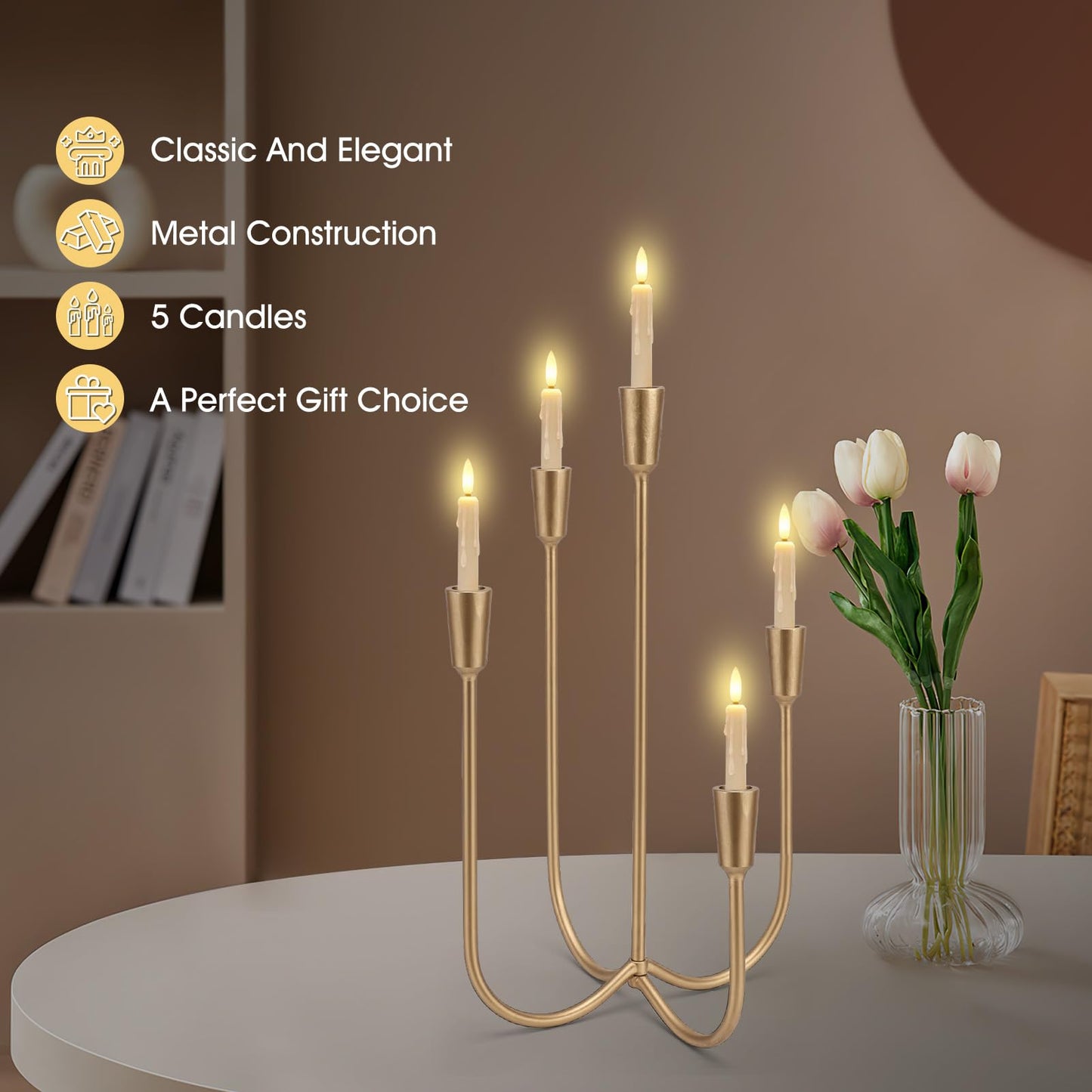5-Candle Cast Iron Metal Candelabra, 17.7 Inch Candlestick Holders, Iron Tabletop Candelabra, Taper Candle Holders, Cast Iron Candelabra for Wedding, Table, Fireplace Mantel Decor
