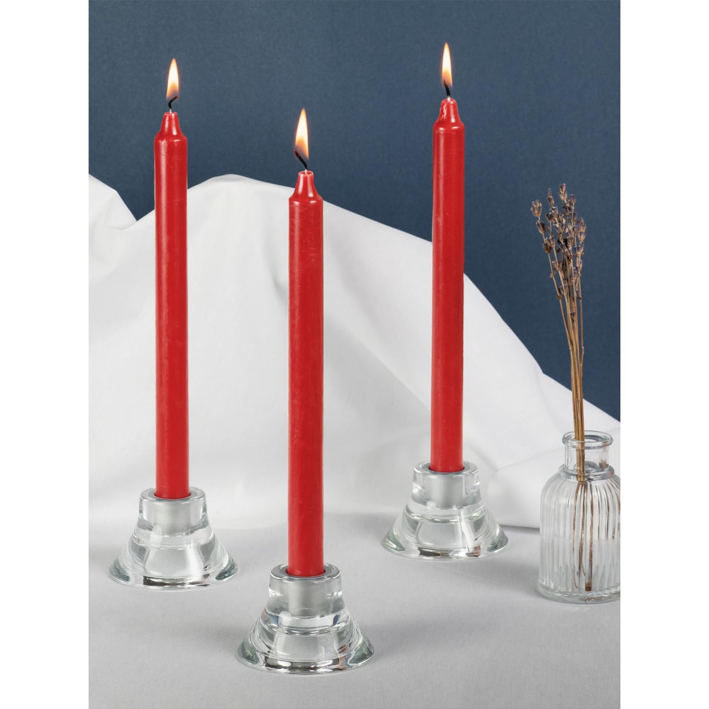 CANDWAX Red Taper Candles Pack of 4 - Slow Burning Dripless Unscented Straight Candles 10 inch - Ideal for Dinner Table - Smokeless Long Candlesticks
