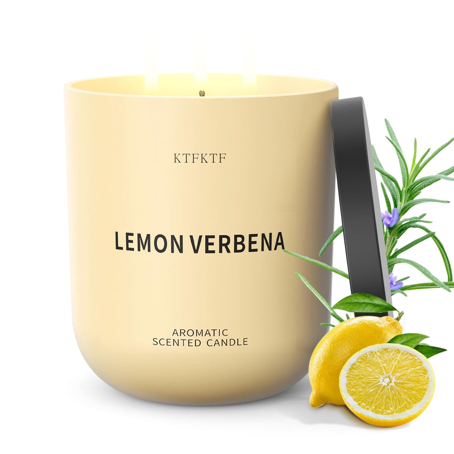 KTFKTF Lemon Verbena Scented Candle for Home, 14.2oz 80H Long Lasting Aromatherapy Candles for Energy & Focus, Non-Toxic Essential Oil & Soy Wax | Citrus & Herbal Freshness
