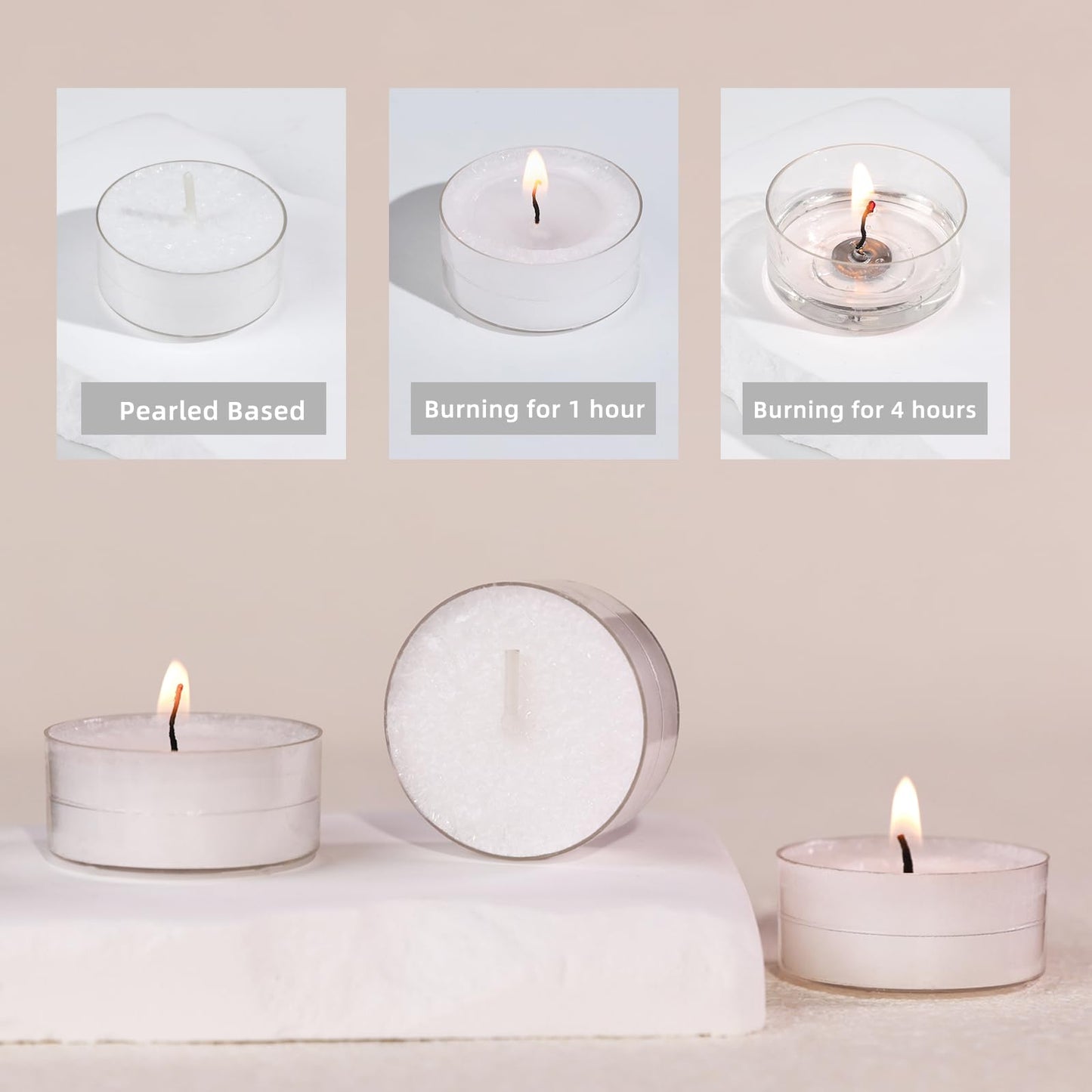 24 Pack Unscented White Tealights Candles, 5 Hours Tea Lights Plant Wax Mini Votive with Cotton Wick for Home,Meditation,Pool,Wedding,Emergencies,Parties, Spas