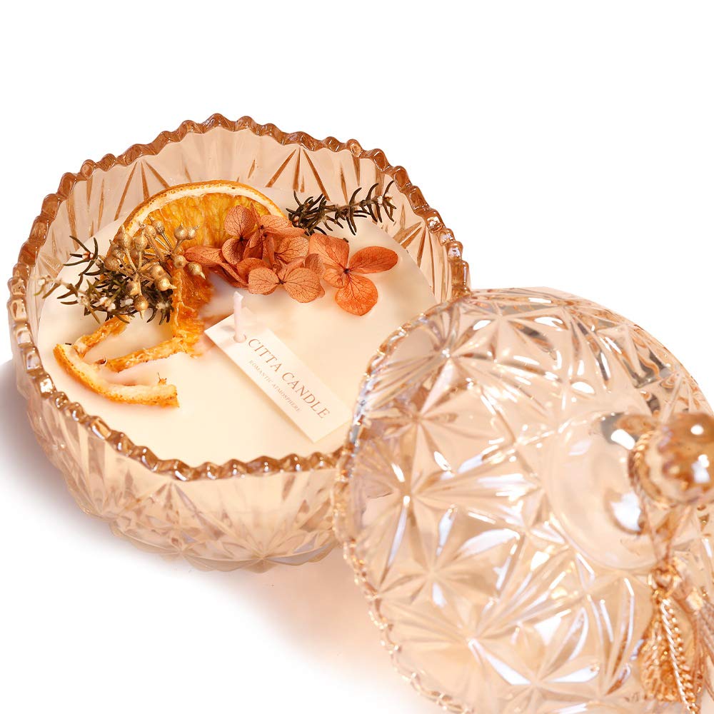 Amgoldbay 5 oz Aromatherapy Sweet Fruit and Dried Flowers Scented Spar Candles Soy Wax Portable Travel Jar Fragrance for Birthday Valentine's Day Bath Yoga Home Decoration Gifts (Orange)