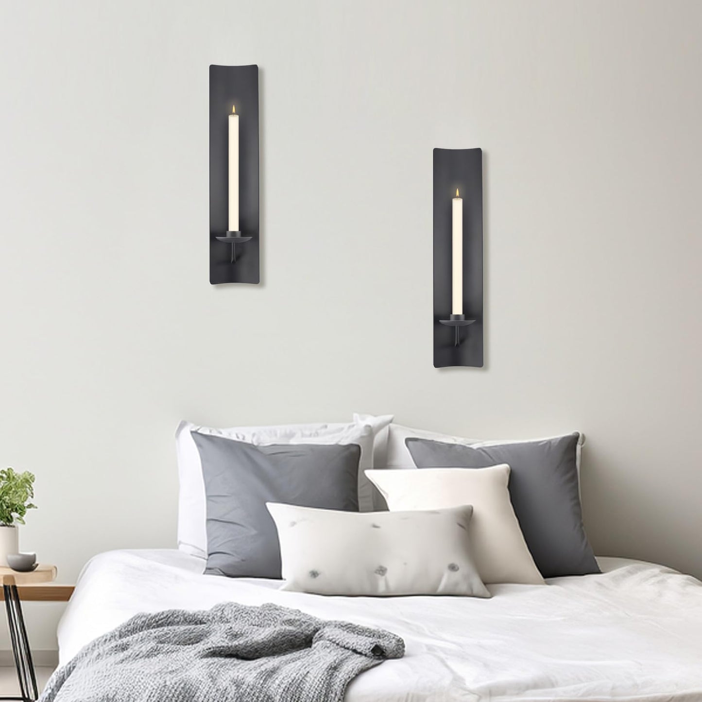 OYEFLY 2 Pcs Candle Sconces,Metal Wall Candle Holders (Black)