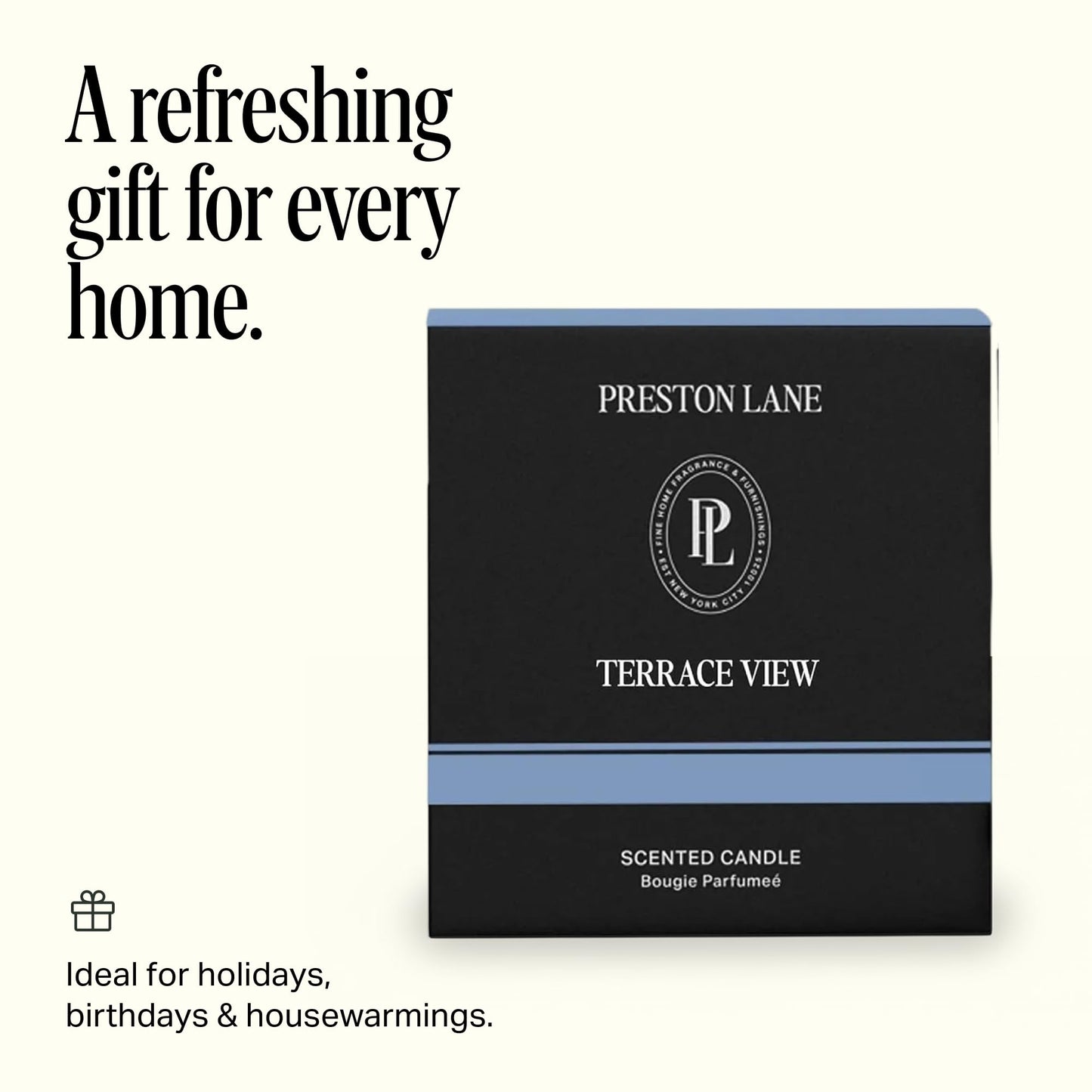 Preston Lane Luxury 2-Wick Scented Candle, Terrace View, 7.5 oz Hand-Poured in USA | Long Burn Time (20–30 Hrs), Vegan Soy Wax Blend, Decorative Glass Vessel, Fine Italian Fragrance