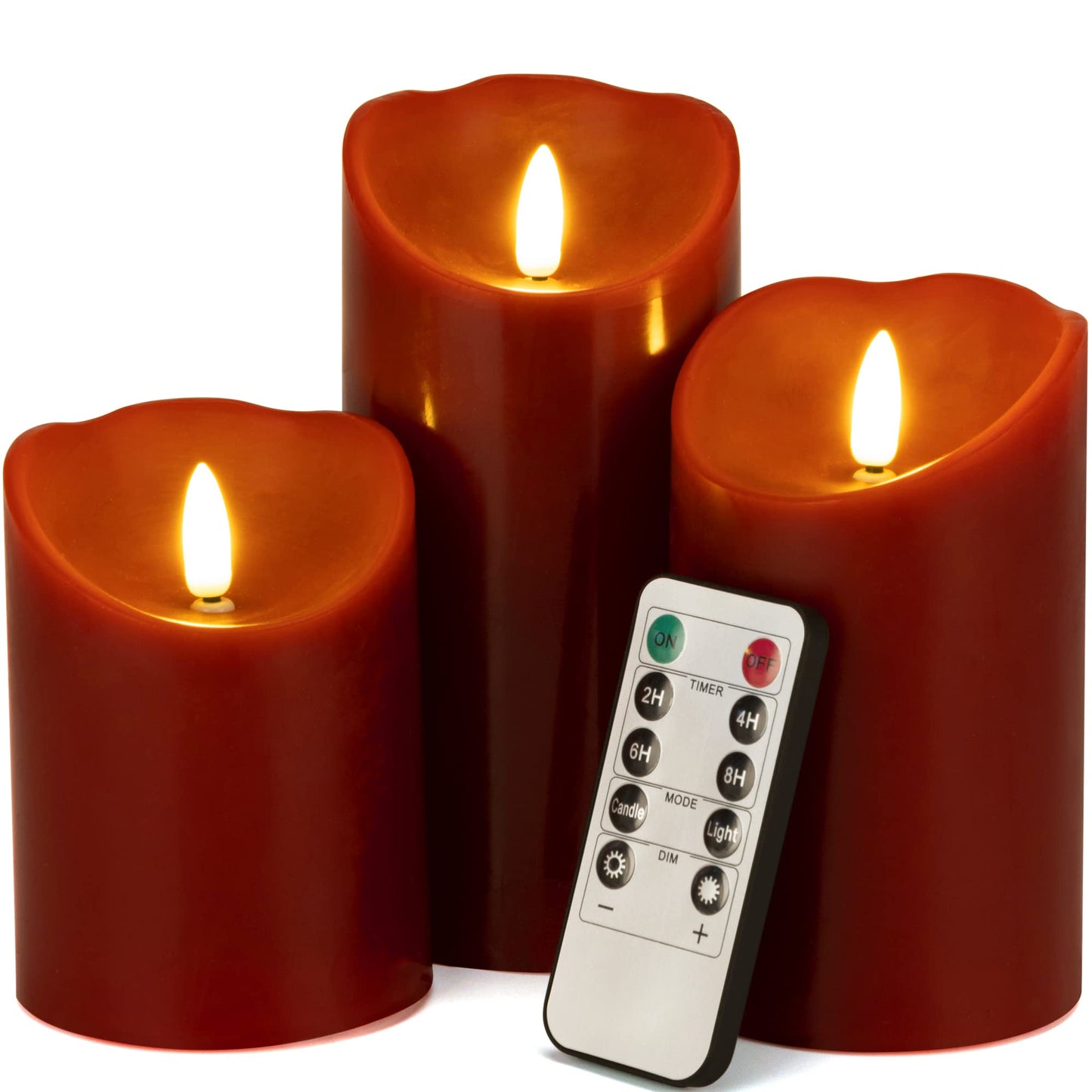 LUSHARBOR Flameless Candles with Remote, Battery Operated Christmas Candles with Timer Real Wax LED Flickering Fake Electric Candles for Christmas Party Home Decor, Set of 3 (Red)