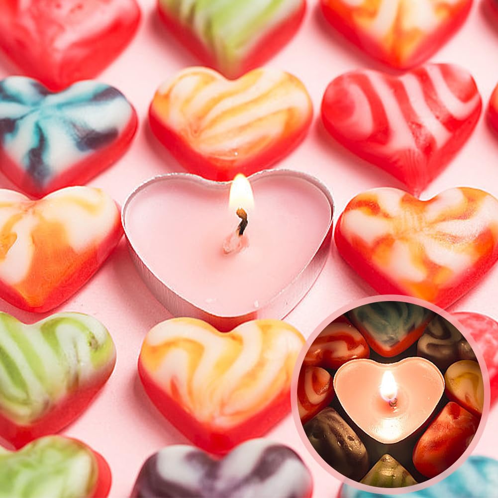Pilarmuture Tea Lights Candles, 50pcs Heart Shaped Smokeless Tea Lights Candles Unscented Candles, Dripless & Long Lasting Mini Tealight Candles for Wedding Celebrations Home Party Decor