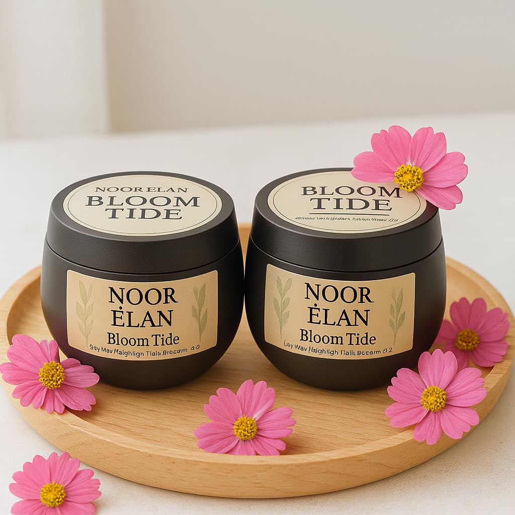 Dual Noor Élan Bloom Tide Scented Candle, Water Lily + Yuzu Blossom, Hand-Poured Soy Wax, 8 oz, 55 Hour Burn Time
