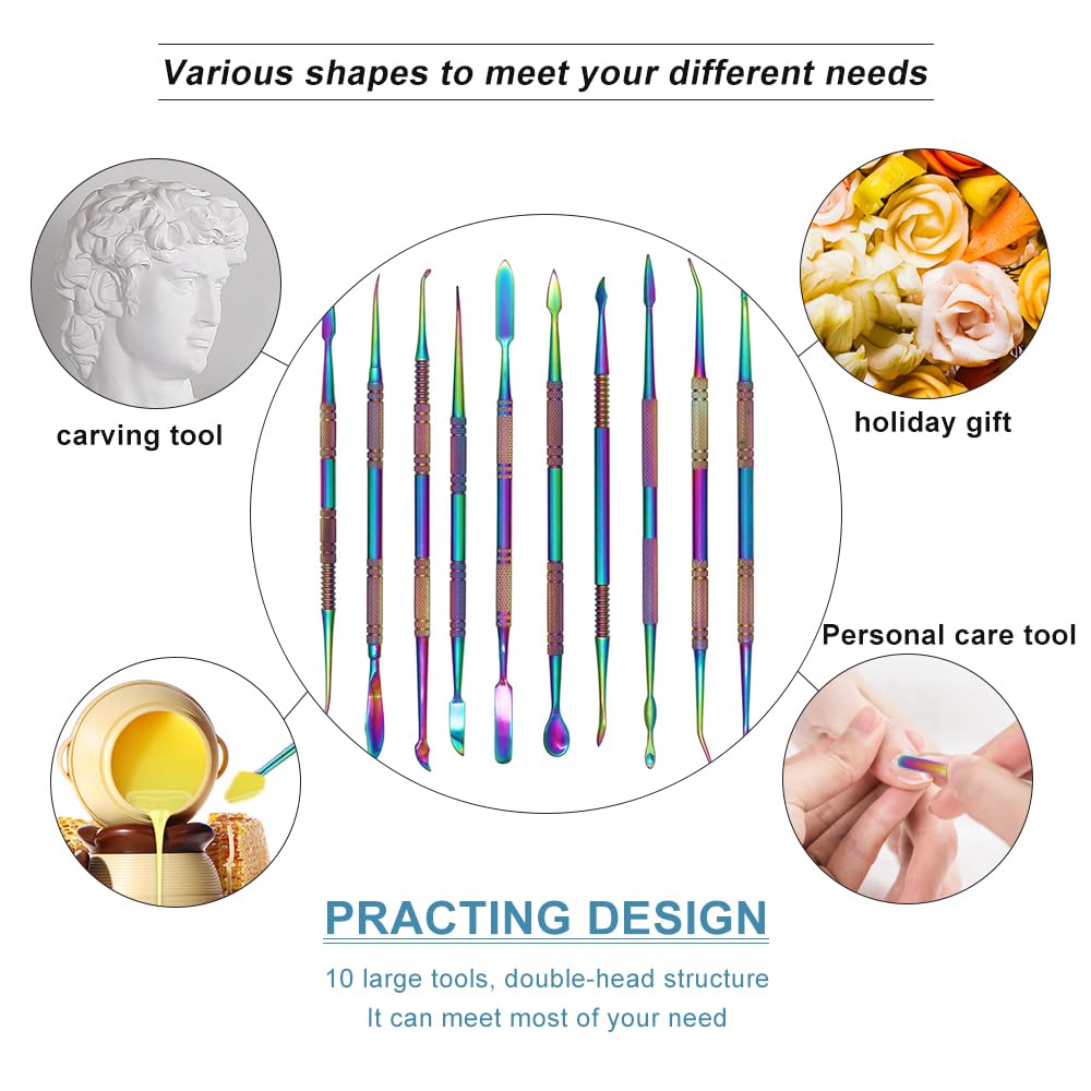 SKMZ 10Pack Large Size Stainless Steel Wax Carvers Tool Set Spatula Double Ended Rainbow Kit for production wax figures clay sculptures and pottery handmade artworks