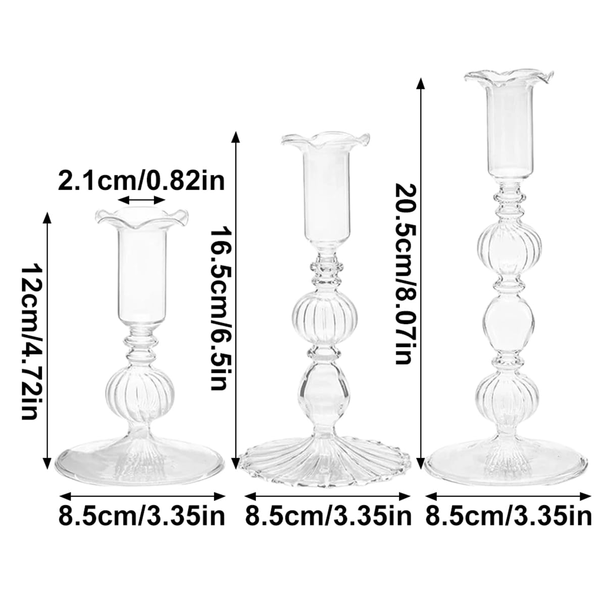 Mineaud 3Pcs Glass Candlestick Holders Glass Taper Candle Holders Groovy Wavy Elegant Candle Stick for Home Party Decoration,StyleB-Clear
