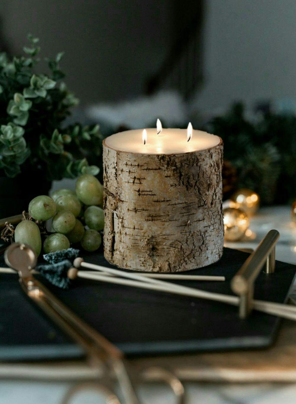 Serene Spaces Living Birch Bark Candle – Pillar Style Candle Brings Nature Indoors, Ideal for Weddings, Parties, Events, Restaurants, Home Decor, 6" Diameter & 6" Tall