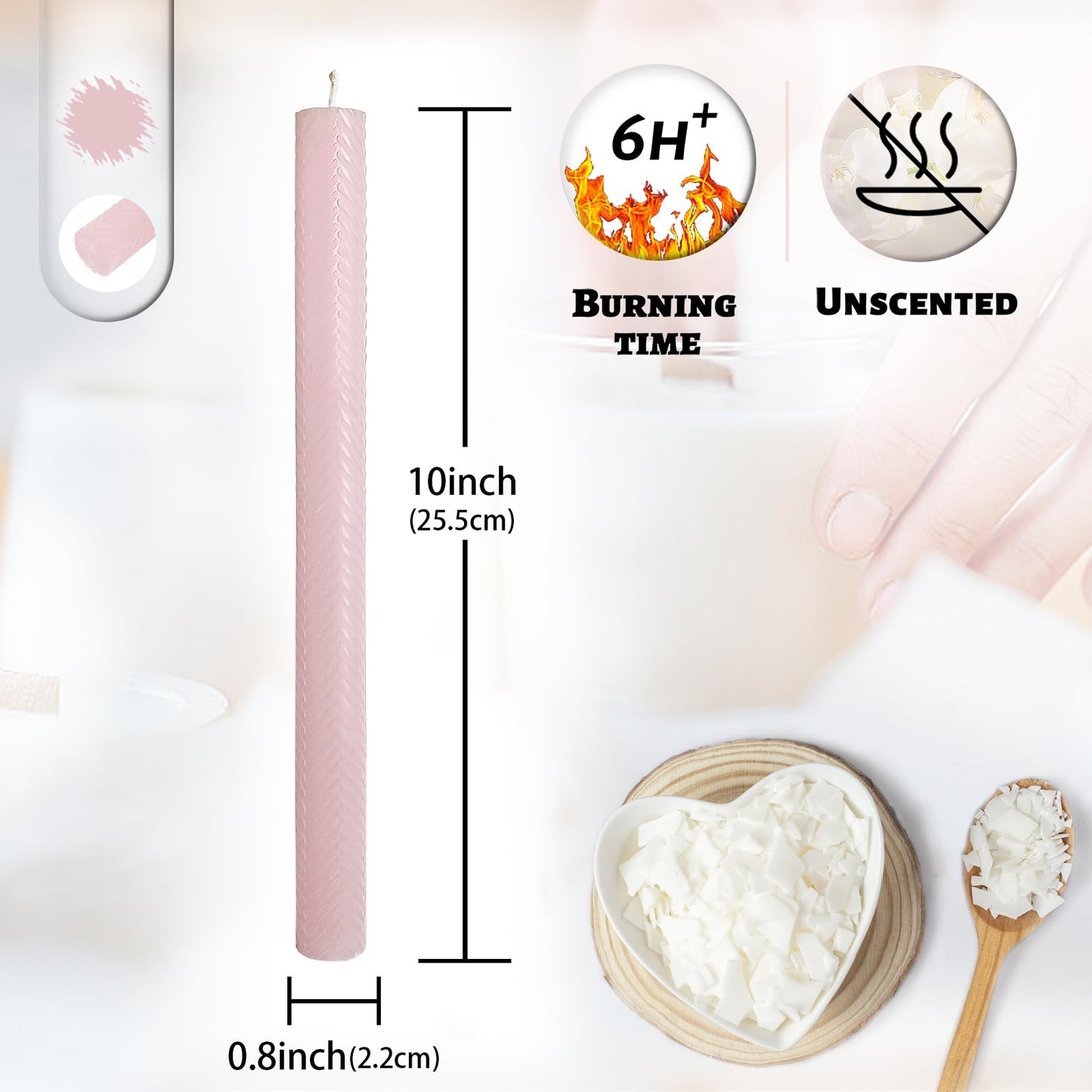 Unscented Long Spiral Taper Candle Handmade Dripless Pink 10 Inch Smokeless Tall Twisted Candlesticks Elegant Wave Design for Home Wedding Festive Décor
