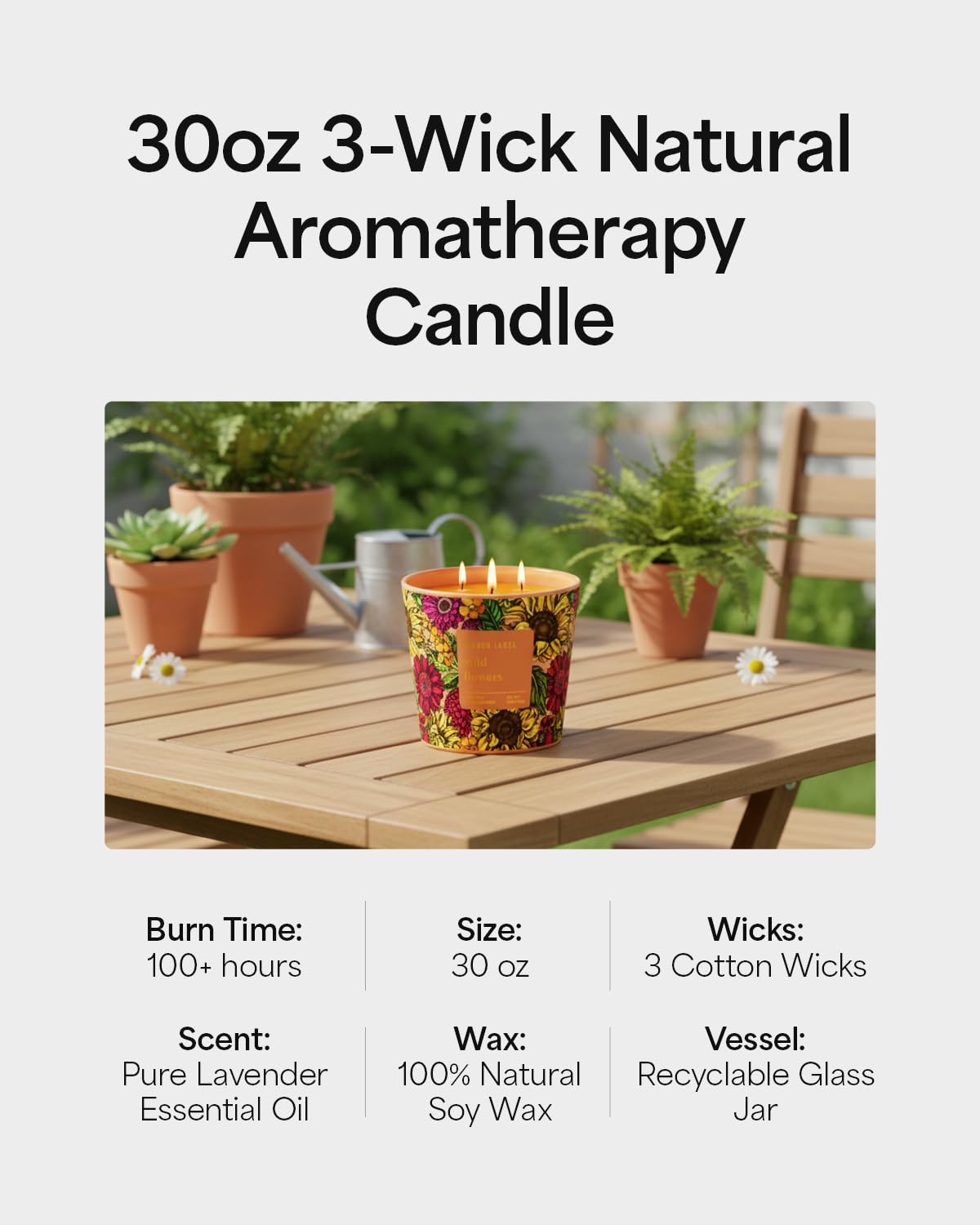 Wild Flowers Scented Candle, 30oz Natural Soy Wax, Large 3 Wicks Luxury Aromatherapy | Natural Candles Non-Toxic | 100+ Hour Clean Burn,Long Lasting Big Candles for Home Decor,Stress Relief,SPA