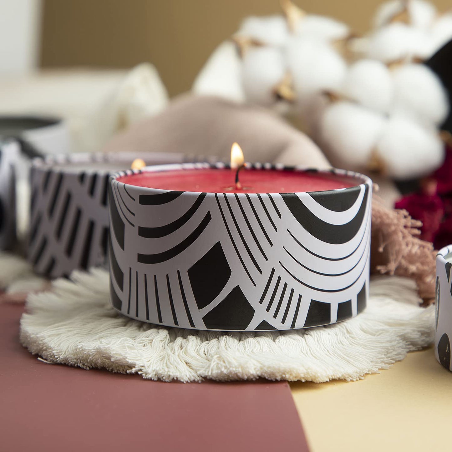 Hearth & Harbor Tin Candle Jars for Making Candles - DIY Candle Containers with Lids - Metal Candle Jars - Bulk Tins Storage for Candle - (24 Pieces) - (8 Ounces) - Black and White Abstract