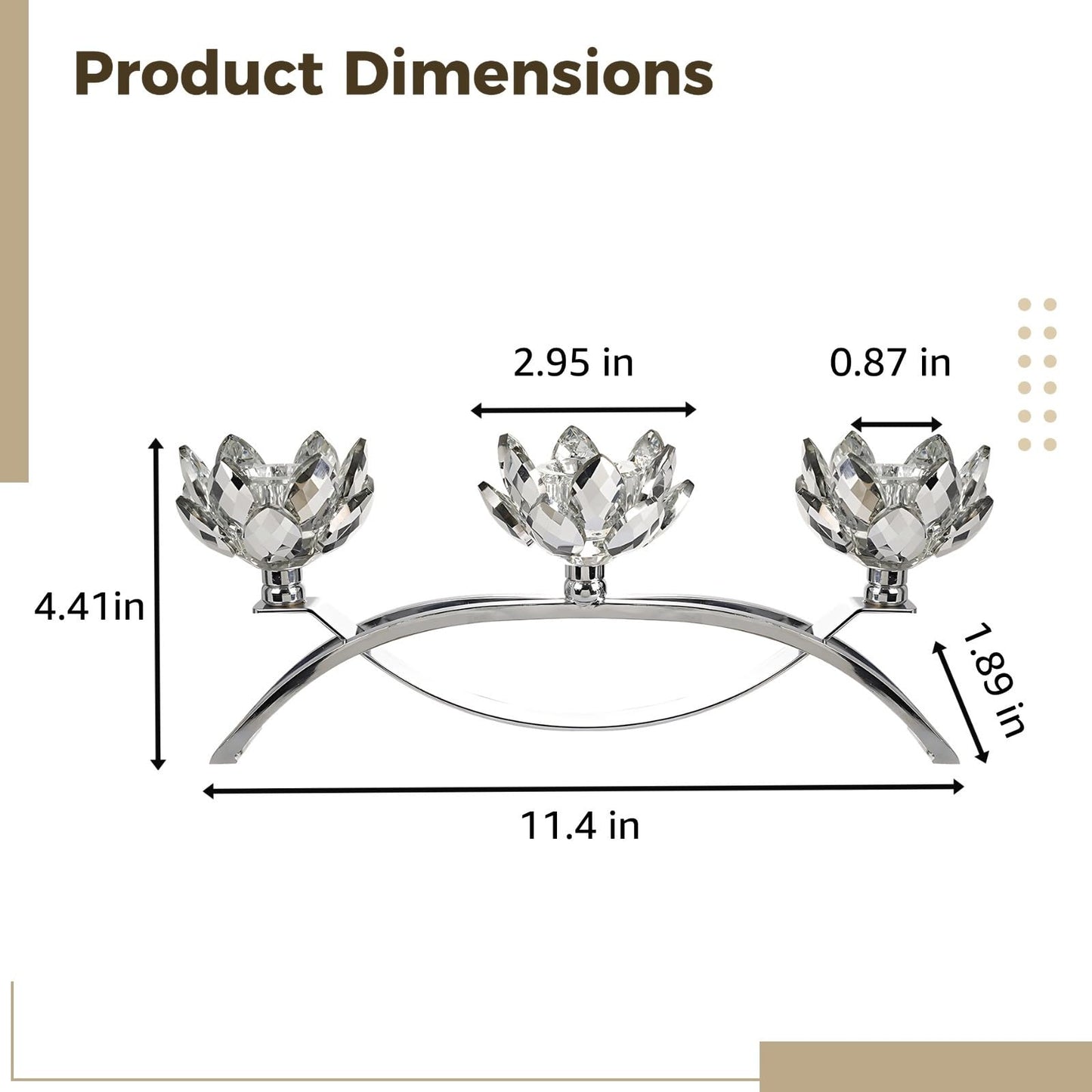 LUMINFLY Crystal Lotus Candle Holders, 11.4 in Silver Table Centerpiece, 3-Head Lotus Candlestick with Glass Petals, Nickel-Plated Metal, for Home Decor, Wedding, Dining