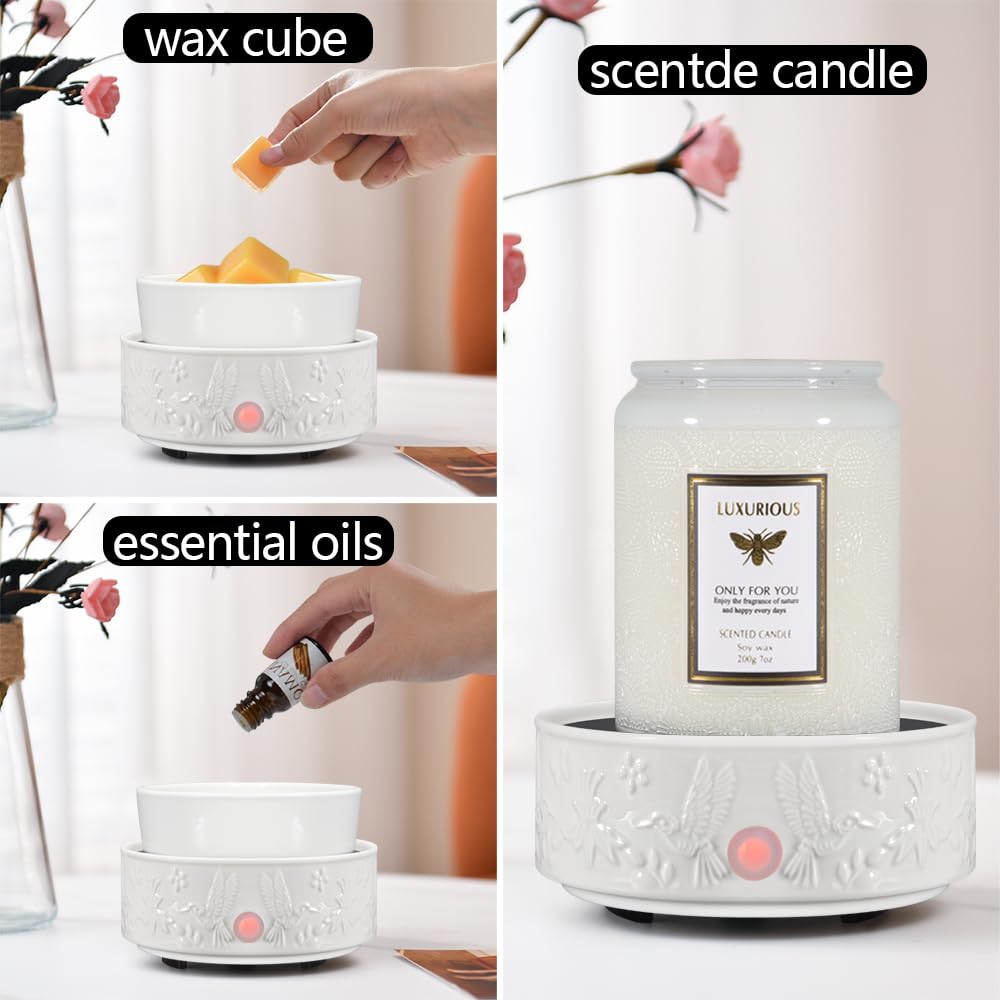 kobodon Wax Melt Warmer for Scented Wax,Ceramic Wax Warmer Fragrances Candle Oils, Home Fragrance Wax Burner,True White Electric Candle Warmer as Gifts for Mom Women(Hummingbird)