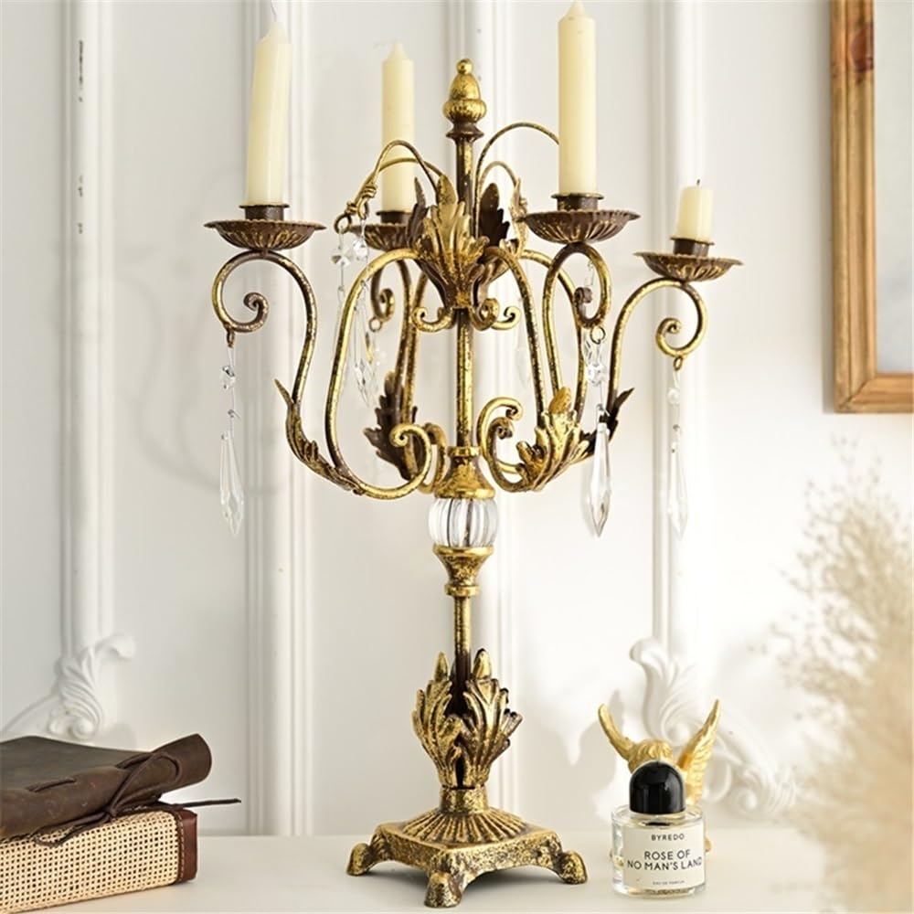 cfycfy987 Candelabra Country Romantic Iron Crystal Candelabra Candlestick Ornaments Home Fashion Candle Holder Decoration Candle Sticks Holder