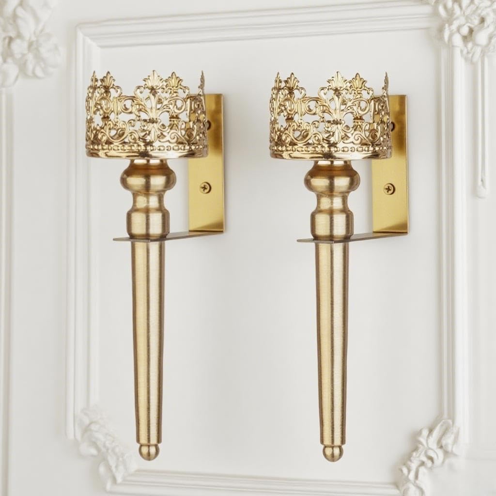 Wall Sconce Candle Holder Set of 2, Scepter Design Metal, Home Decoration for Living Room, Bathroom, Dining Room（Gold）