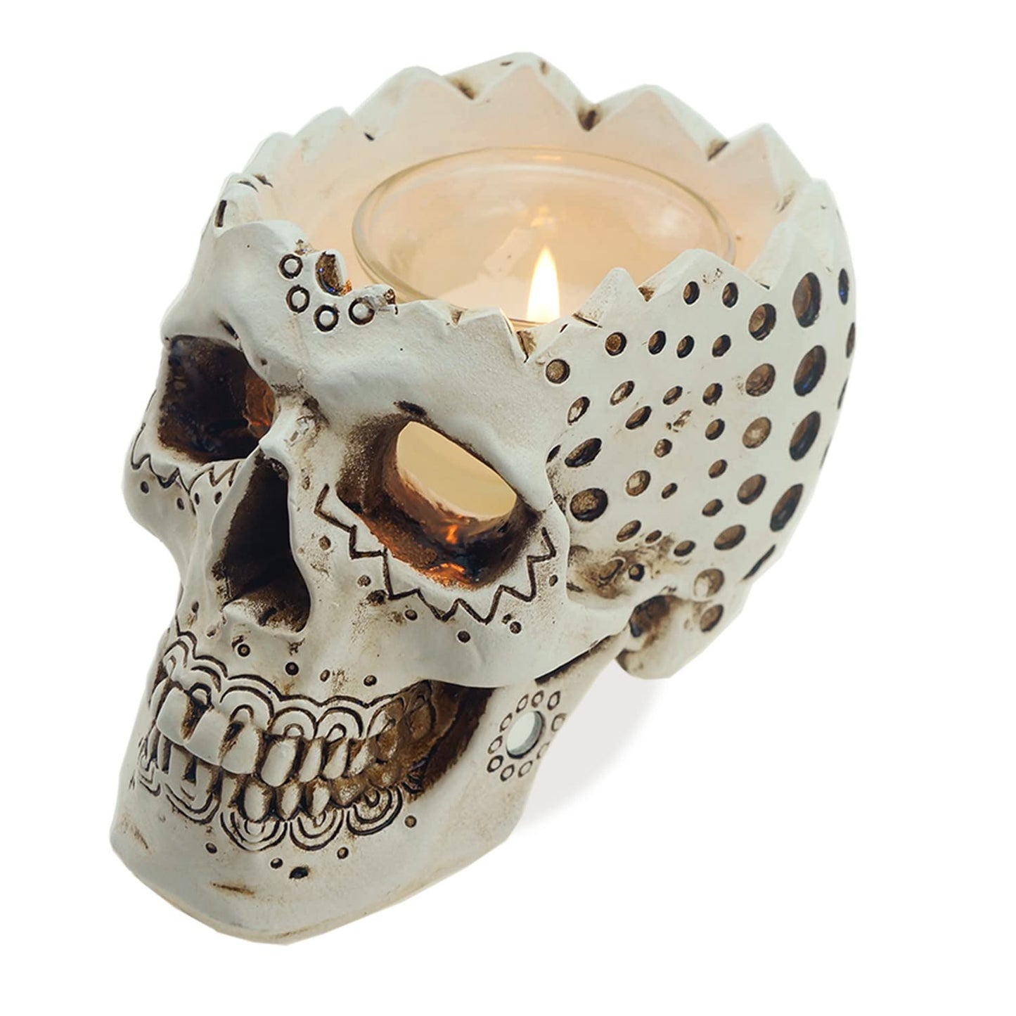 Skull Candle Holder Planter Gothic Halloween Decor Day Dead Skull Gift Goth Home Accessory-5.9” with Votive Tealight