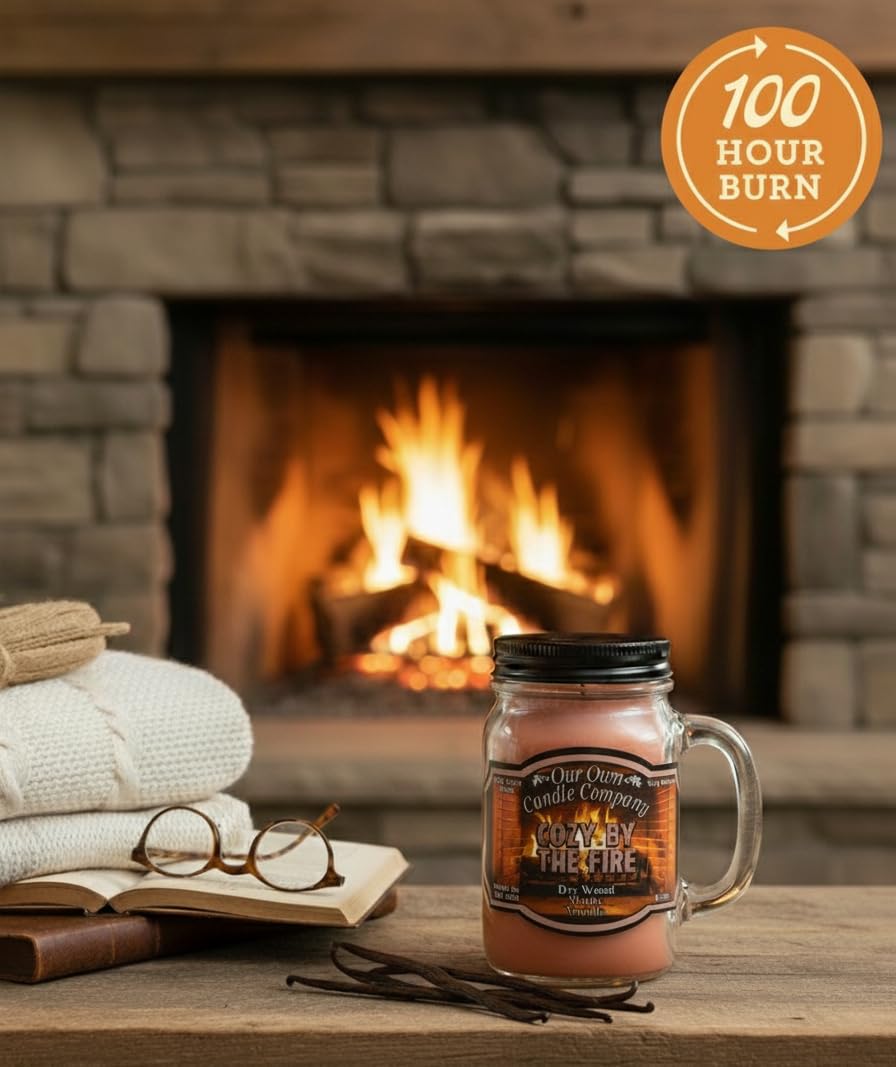 Our Own Candle Company Cozy by The Fire Scented Mason Jar Candle, 100 Hour Burn Time, 13 Ounces