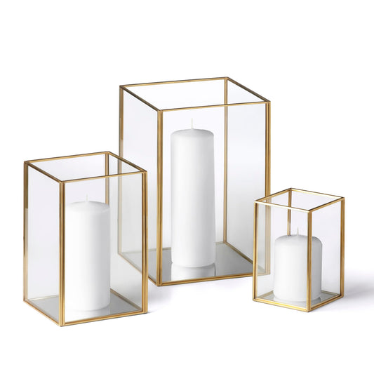 Yummi Set of 36 Slim Pillar Candles & Gold Luxus Lanterns - White