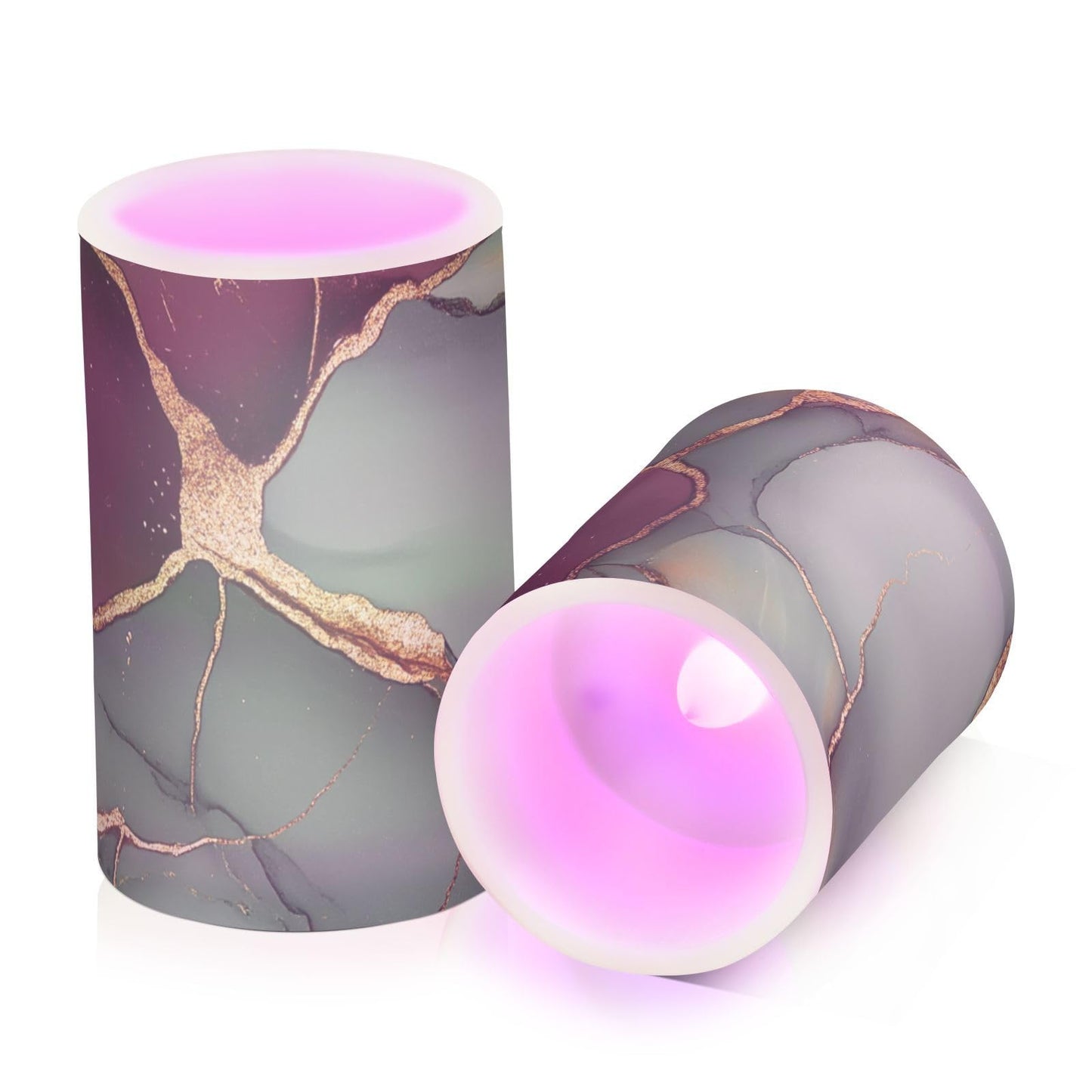 famyily Marble Burgundy Sage Green Flameless Candles Flameless Candle Lantern with Timer for Outdoor 4" 5" Set of 2
