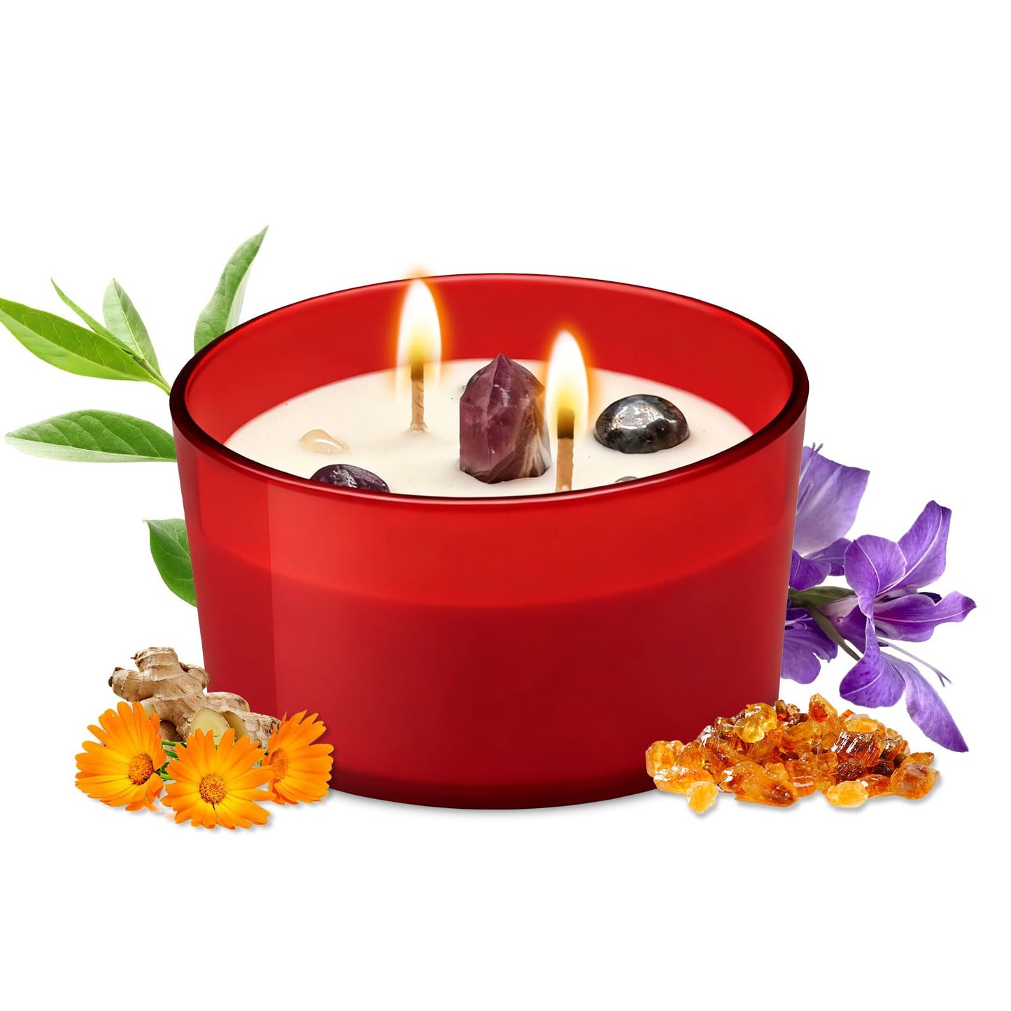 Ikeda Fragrance Gift for Christmas | Scented Candle for Love Wishes | Home Aromatherapy Candle with Crystals Stone | 18.7Oz Soy Jar Candle | Double Wick and 50-Hour Burn Time(Red, Floral)
