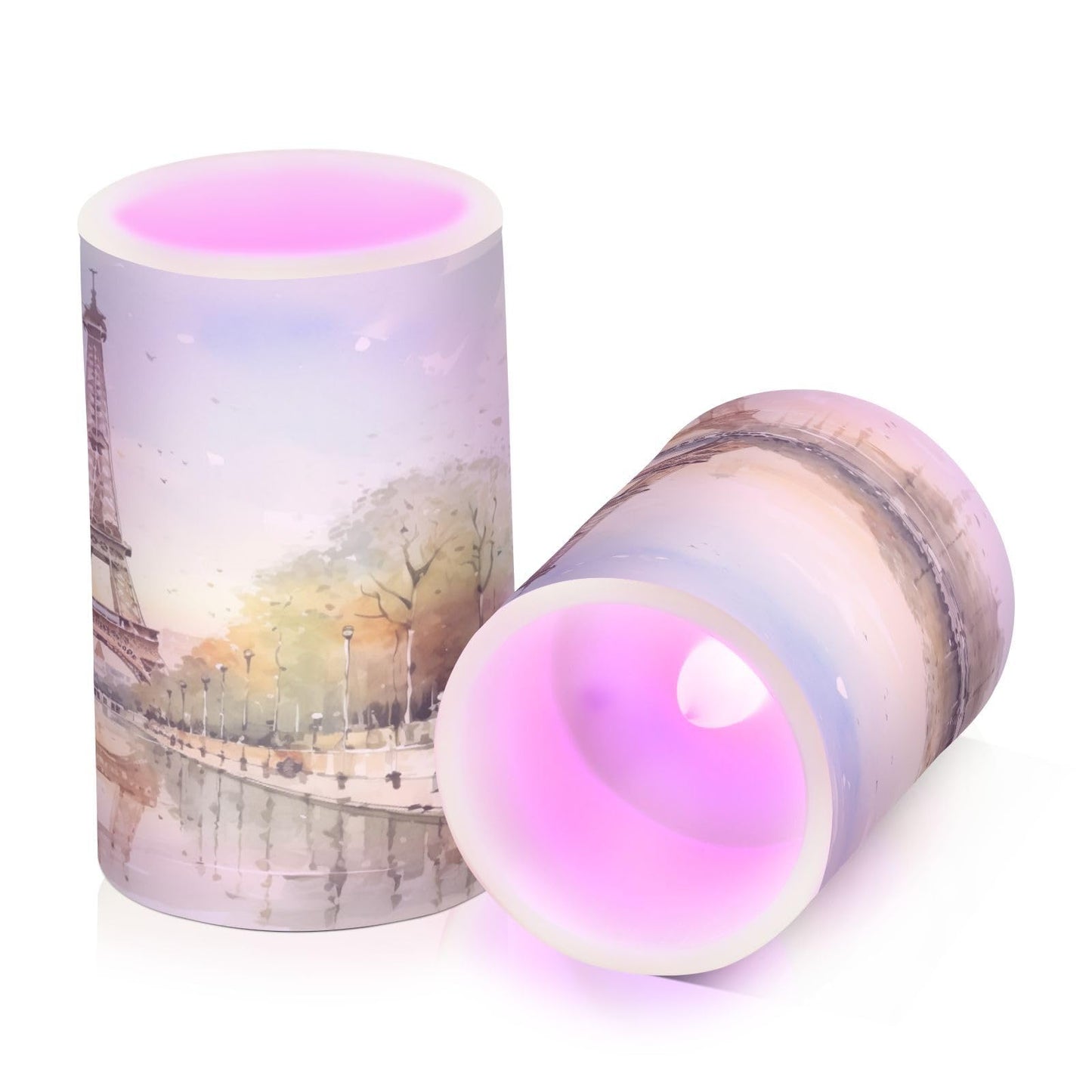 BOENLE Flickering Flameless Candles, Eiffel Tower Lake LED Candles with Remote Timer, Set of 2 Battery Operated Candle for Valentine Wedding Birthday