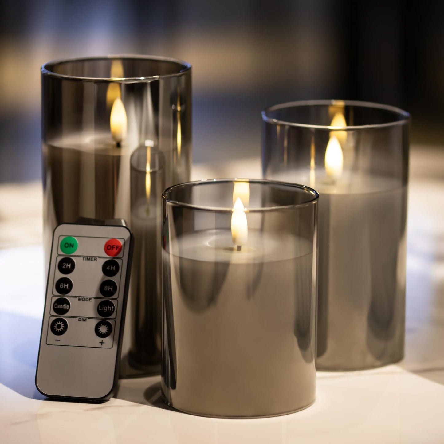 Mingfuxin Flameless Candles, Battery Operated Candles LED Pillar Glass Candles with Remote 10-Key Control and Timers for Indoor Party, Wedding,Tabletop Halloween Decorations, H 4" 5" 6", Set of 3