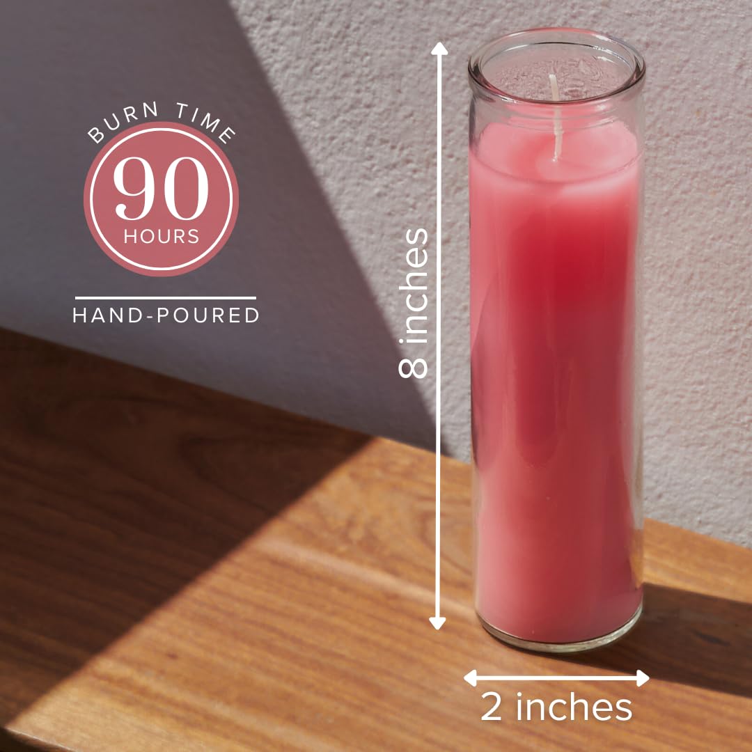 Simply Soson 2x8 inch Pink Devotional Scented Candles in Glass Jar - Peony & Rose - 1 Piece - 90 Hours – Prayer Candle - Tall Pillar Candles for Religious, Memorials, Party Decor