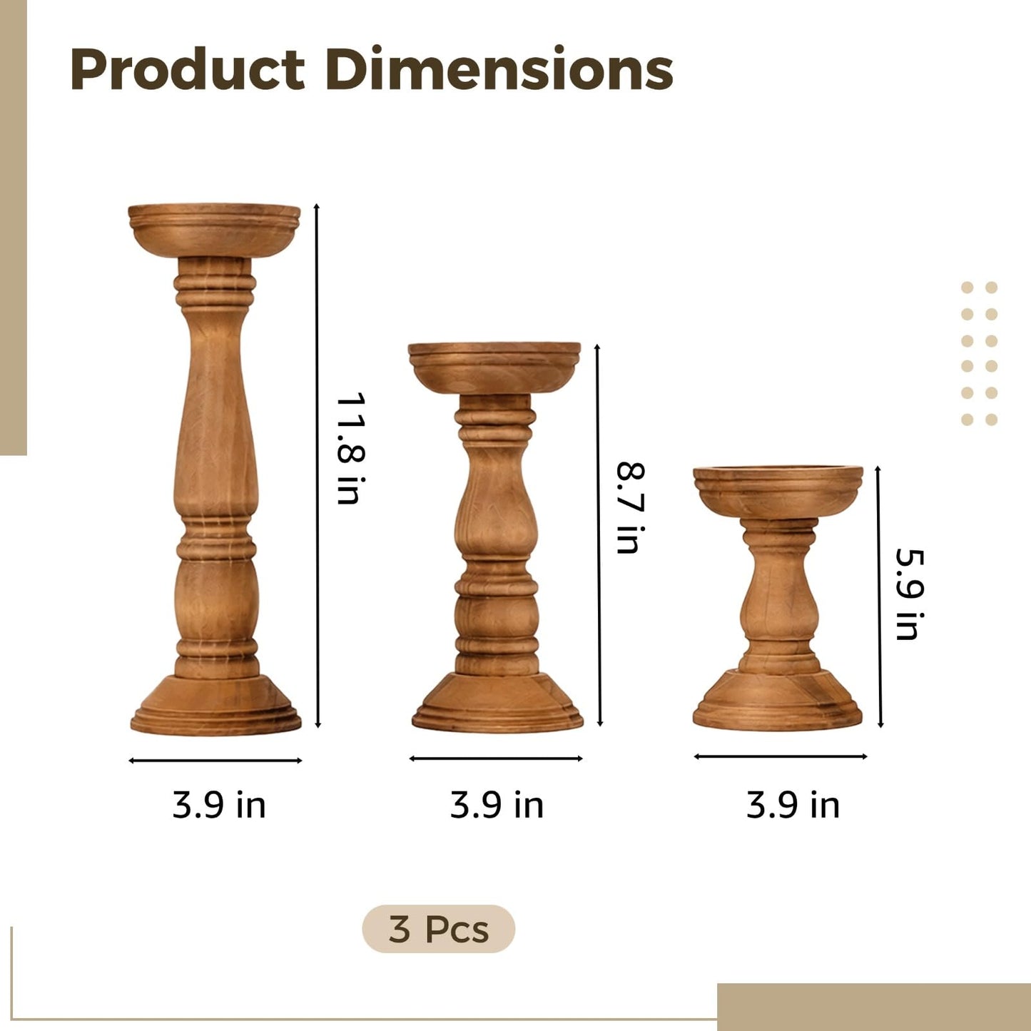 3 Pcs Pillar Candle Holders Set, Rustic Wood Candle Holders with Walnut Finish, Varying Heights, Wooden Pillar Candle Holders for Fireplace, Table Centerpieces, Home Decor