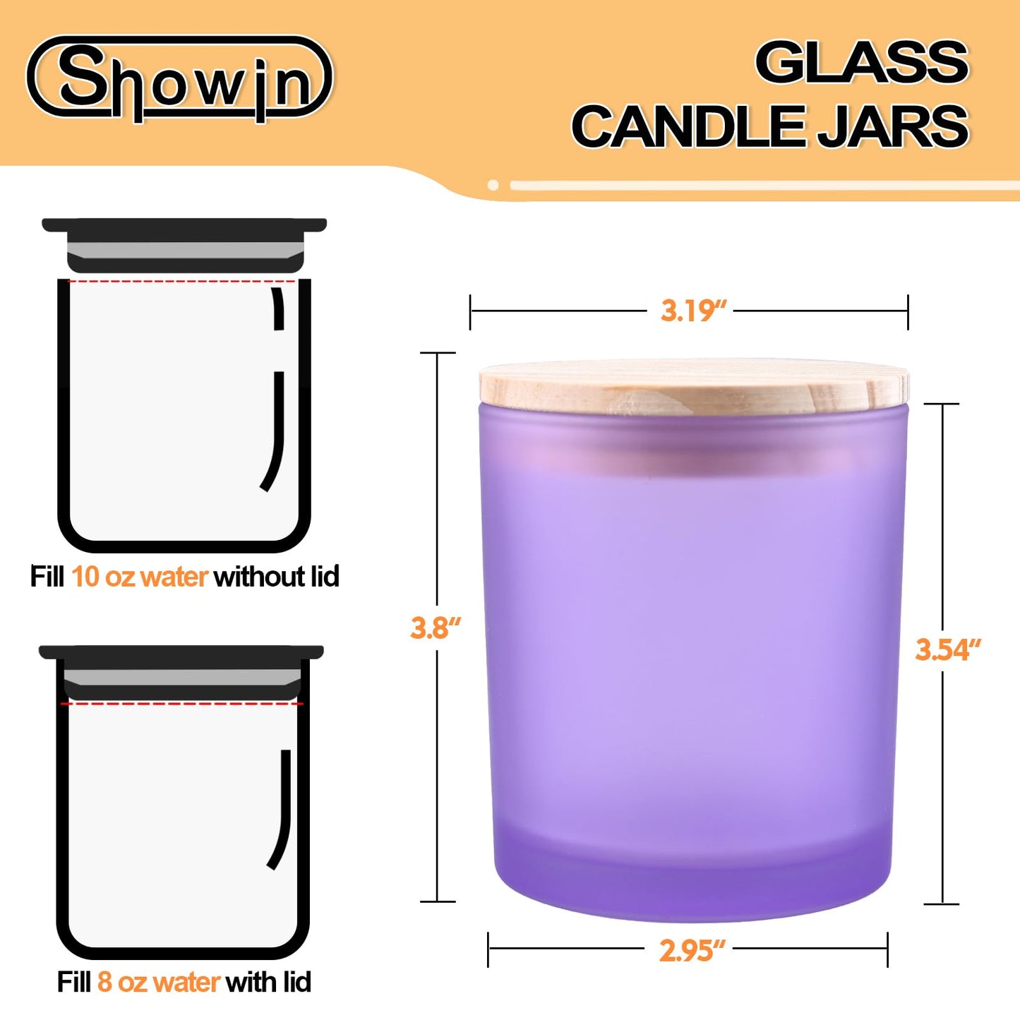 SHOWIN 10 OZ Thick Candle Jars for Making Candles 15 Pcs, Empty Jars with Wood Lids for Candle Making, Sample Container, Frosted Purple
