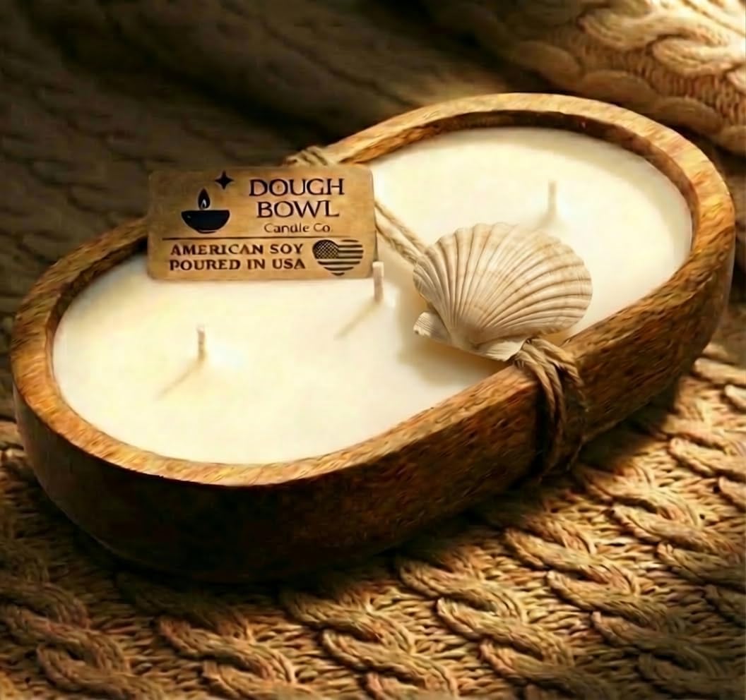 Dough Bowl Candle Co. Ocean Candle for Women or Men - 10x6 3 Wick Scented Candles for Home, Large Wood Luxury Soy Candles with Scented Wax, Long Burning 40H Burn Time for Spring Summer, Beach Gifts