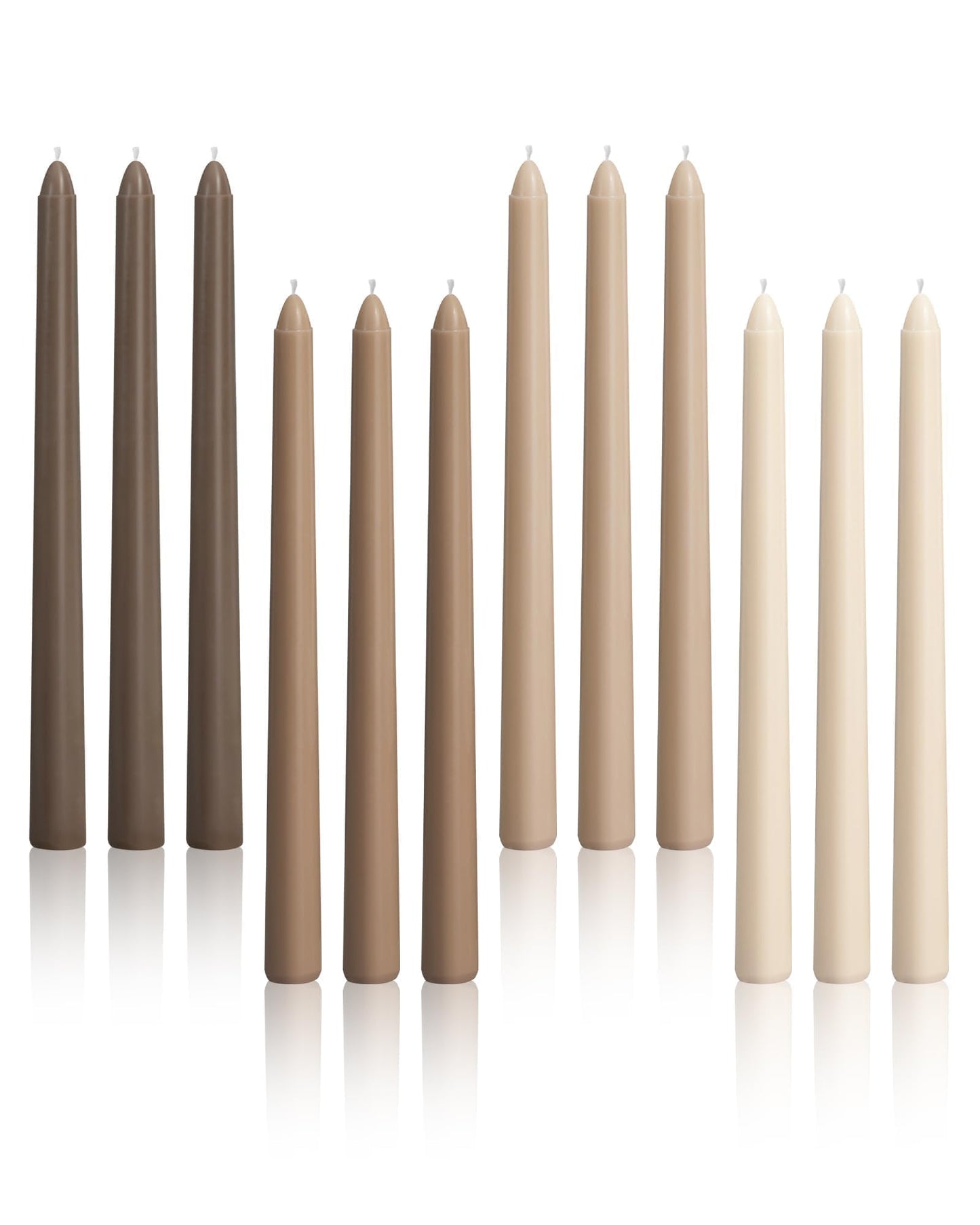 Viyffo 10-Inch Taper Candles, 12-Pack – Smokeless & Unscented Long Burning Taper Candlesticks, Hand-Poured Candles for Home Décor, Weddings & Dinner, Brown