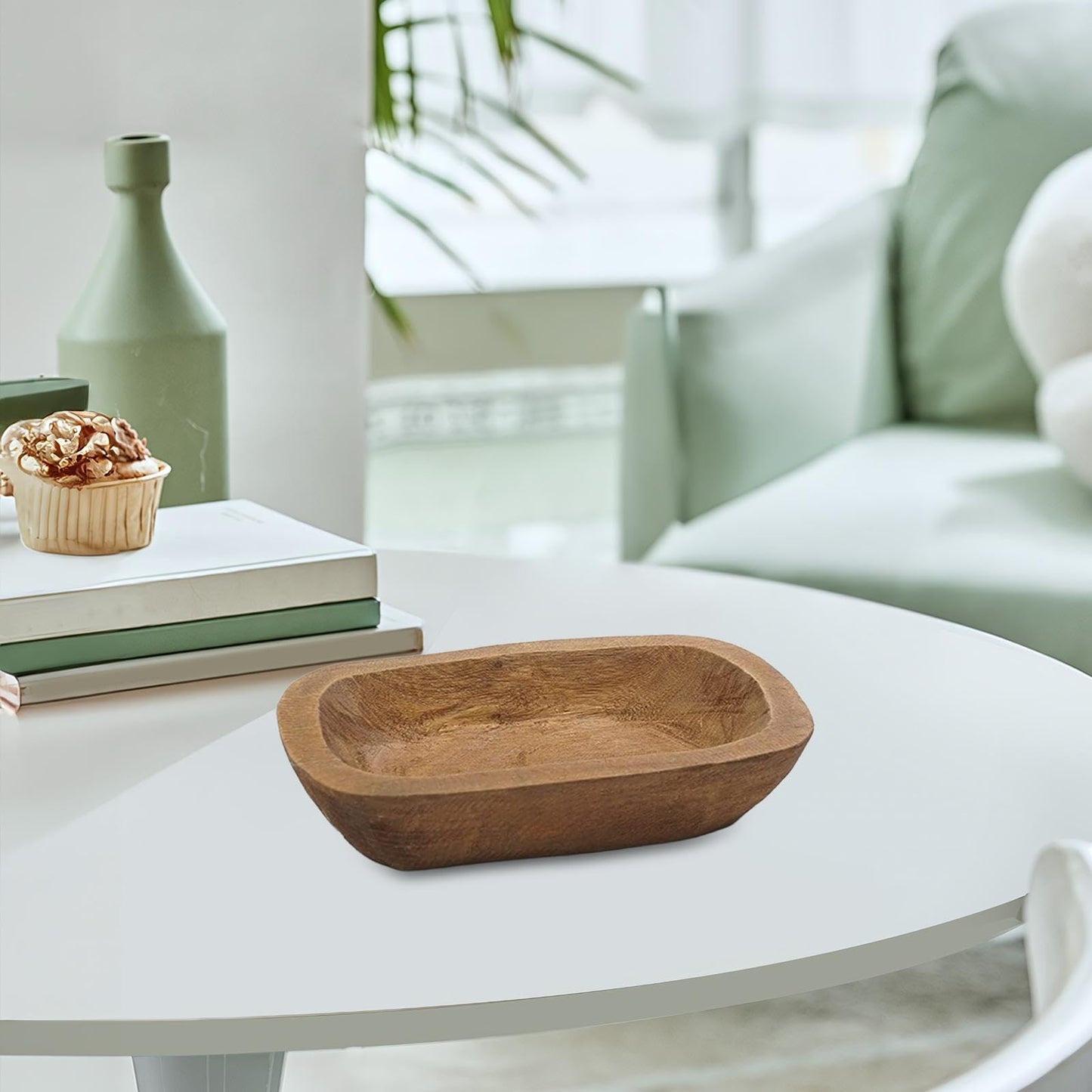 Bowl for Candle Making Hand Carved Wooden 9.8 x 5.9 inch Rustic Decorative for Bread Making Dining Room Home Decoration