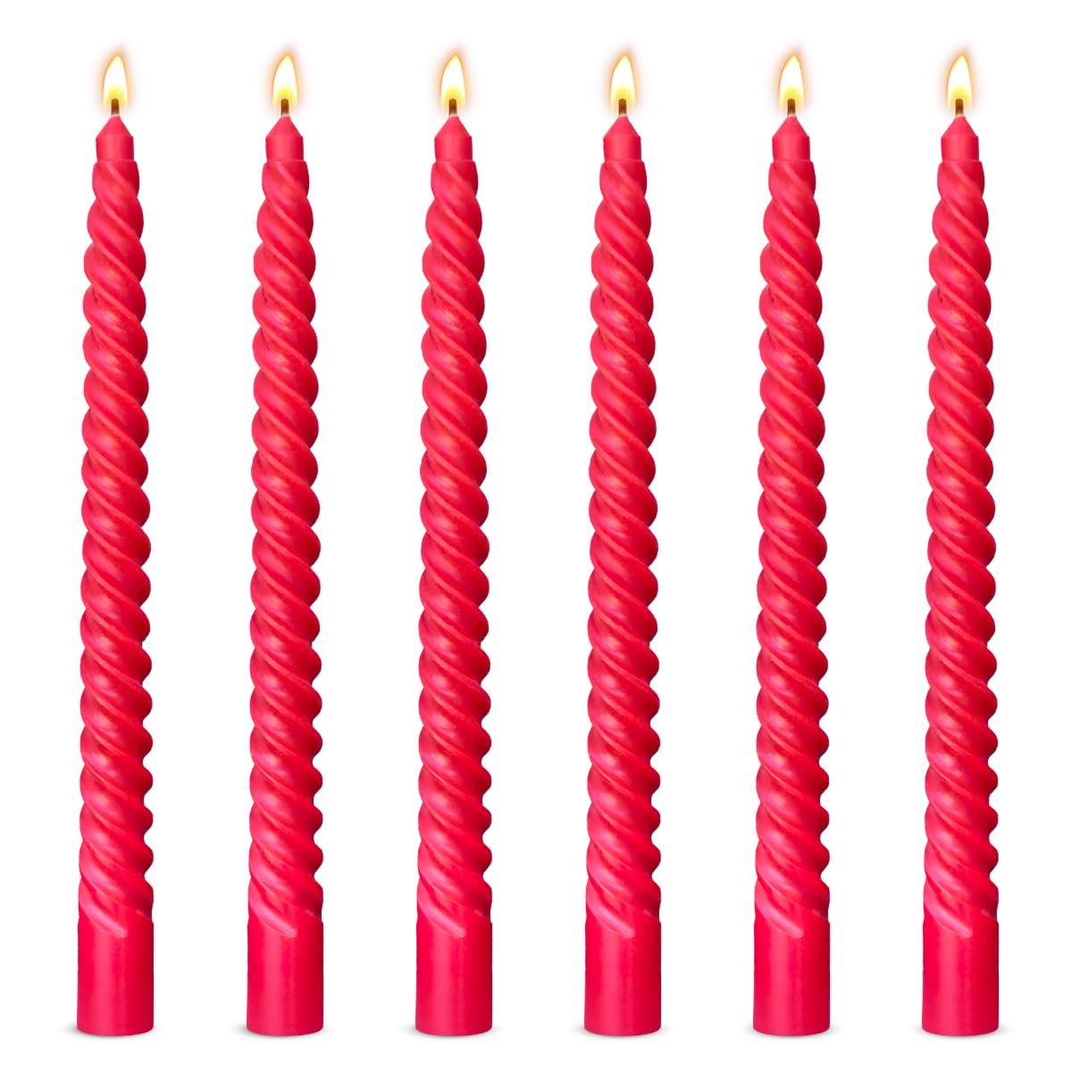 6 Pack 10 Inch Red Spiral Taper Candles for Christmas and Holiday Home Decoration, Unscented Dripless Twisted Candlesticks for Dinner Party Wedding Valentine's Day and Religious Service