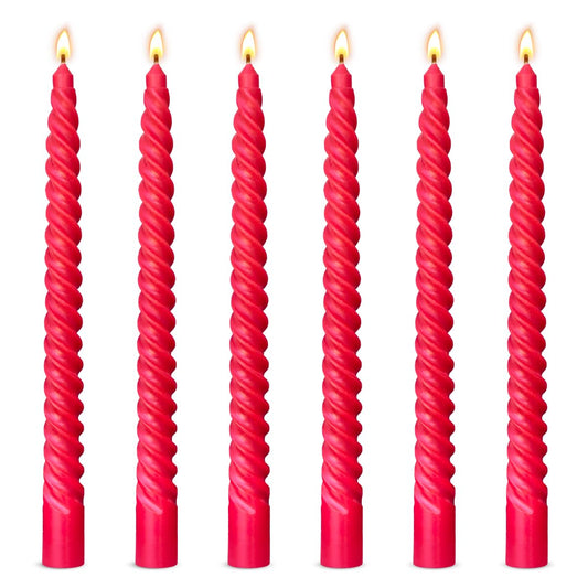 6 Pack 10 Inch Red Spiral Taper Candles for Christmas and Holiday Home Decoration, Unscented Dripless Twisted Candlesticks for Dinner Party Wedding Valentine's Day and Religious Service