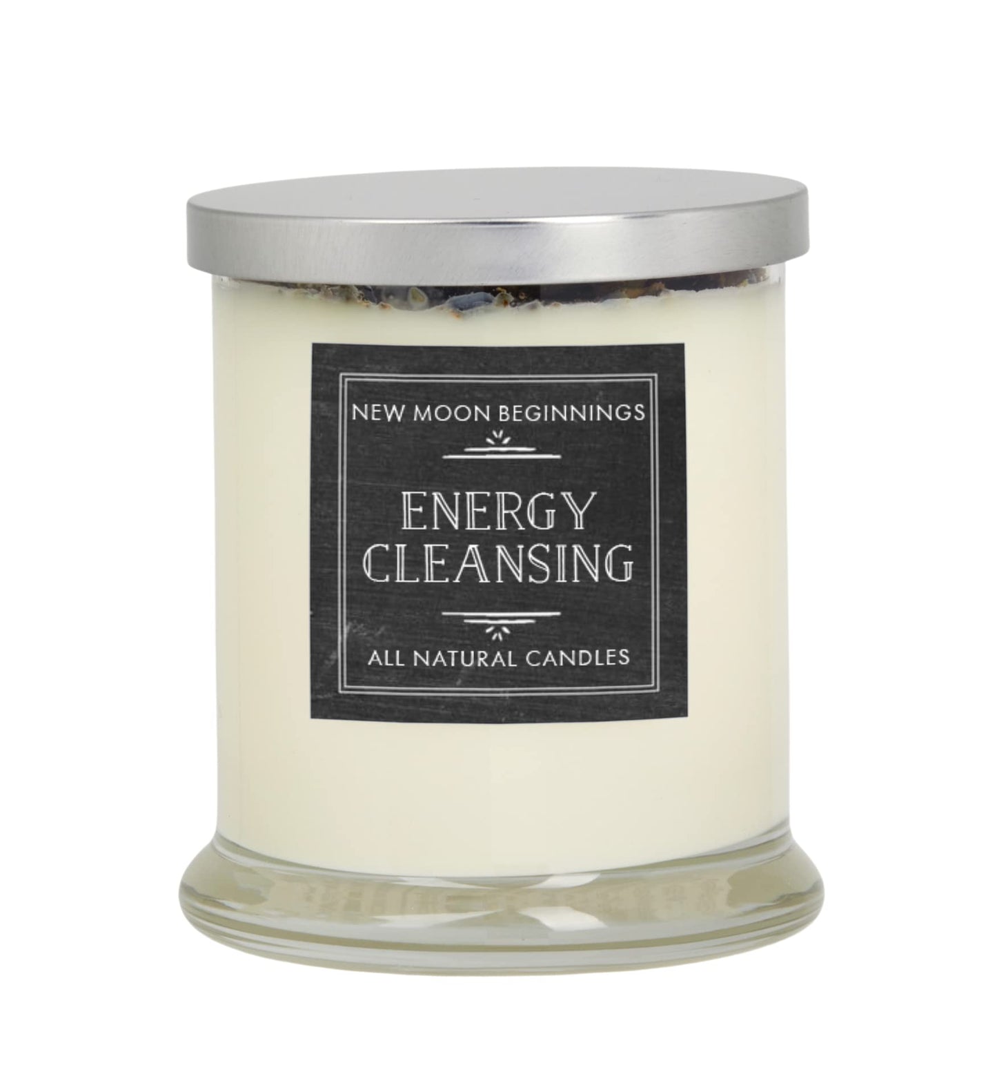 Energy Cleansing Candle by New Moon Beginnings - Crystal & Herb Candles - Protection Candles - All Natural Soy Candle - Lavender Sage Cedar
