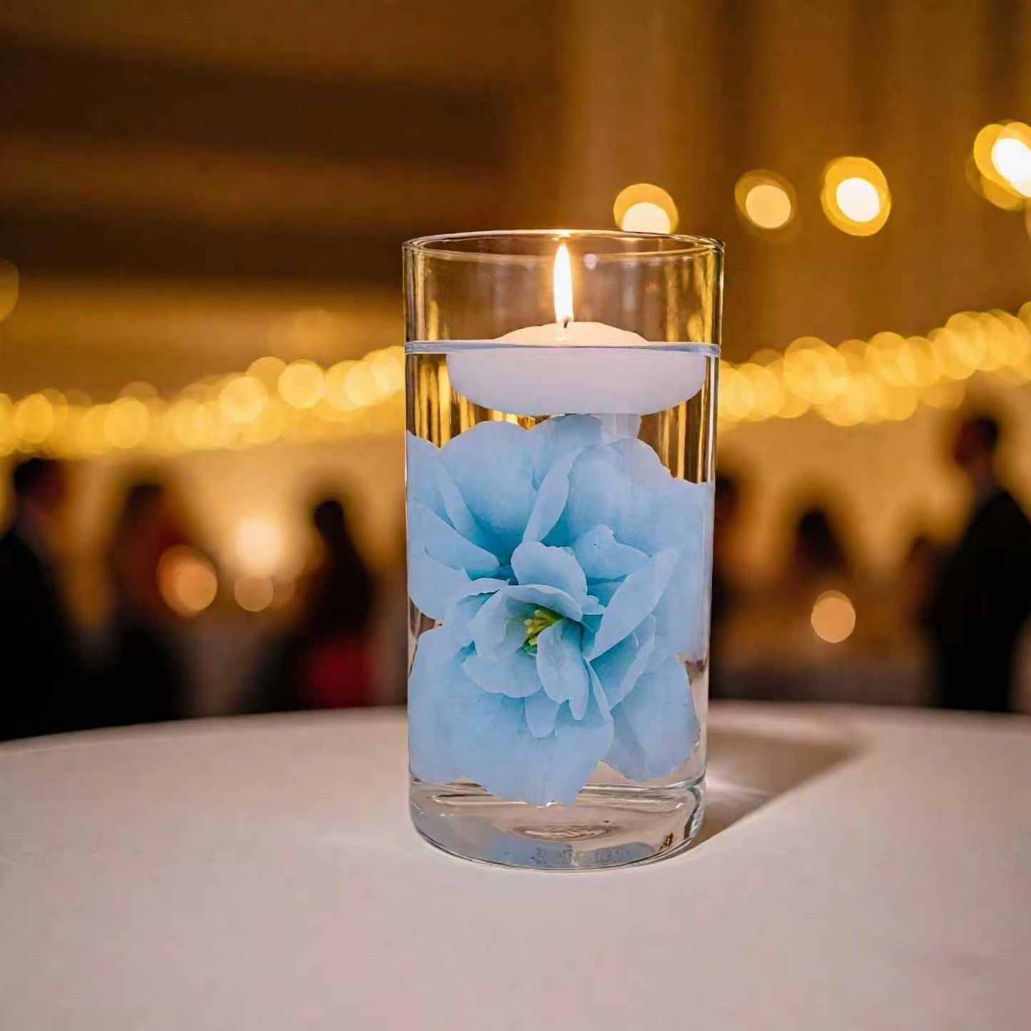 ZJGXH 24 Pcs Floating Candles for Centerpieces and Floating Flowers Vase Fillers for Centerpieces Artificial Blue Flowers for Wedding Party Home Table Decoration