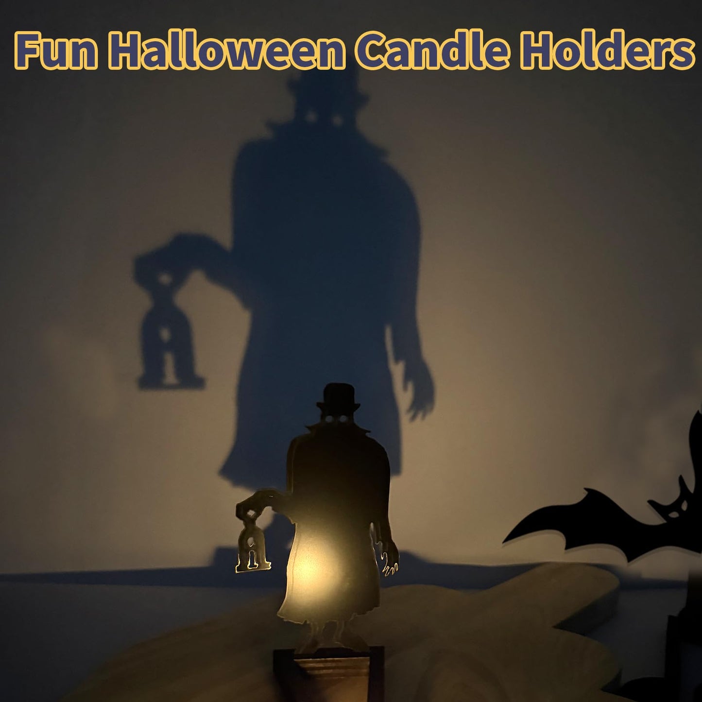 Halloween Candle Holder Spooky Ghost Tealight Shadow Caster Decorations Skeletons Black Metal Desk Candlestick Holder Ornament for Home Party,Scary Candle Stands Table Decor (Shadow Man)