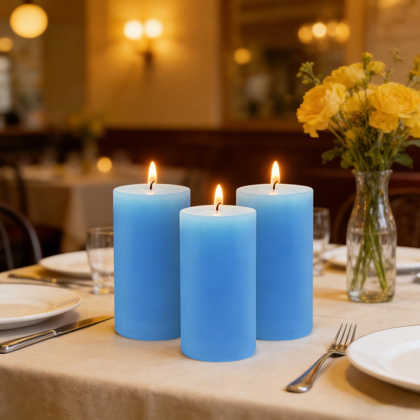 2.8x6 inch, Set of 3, Light Blue Pillar Candles for Romantic Valentine's Day and Christmas, Unscented Pillar Candles for The Home Dining Room, Smokeless, Drip-Free, Clean-Burning Emergency Candles