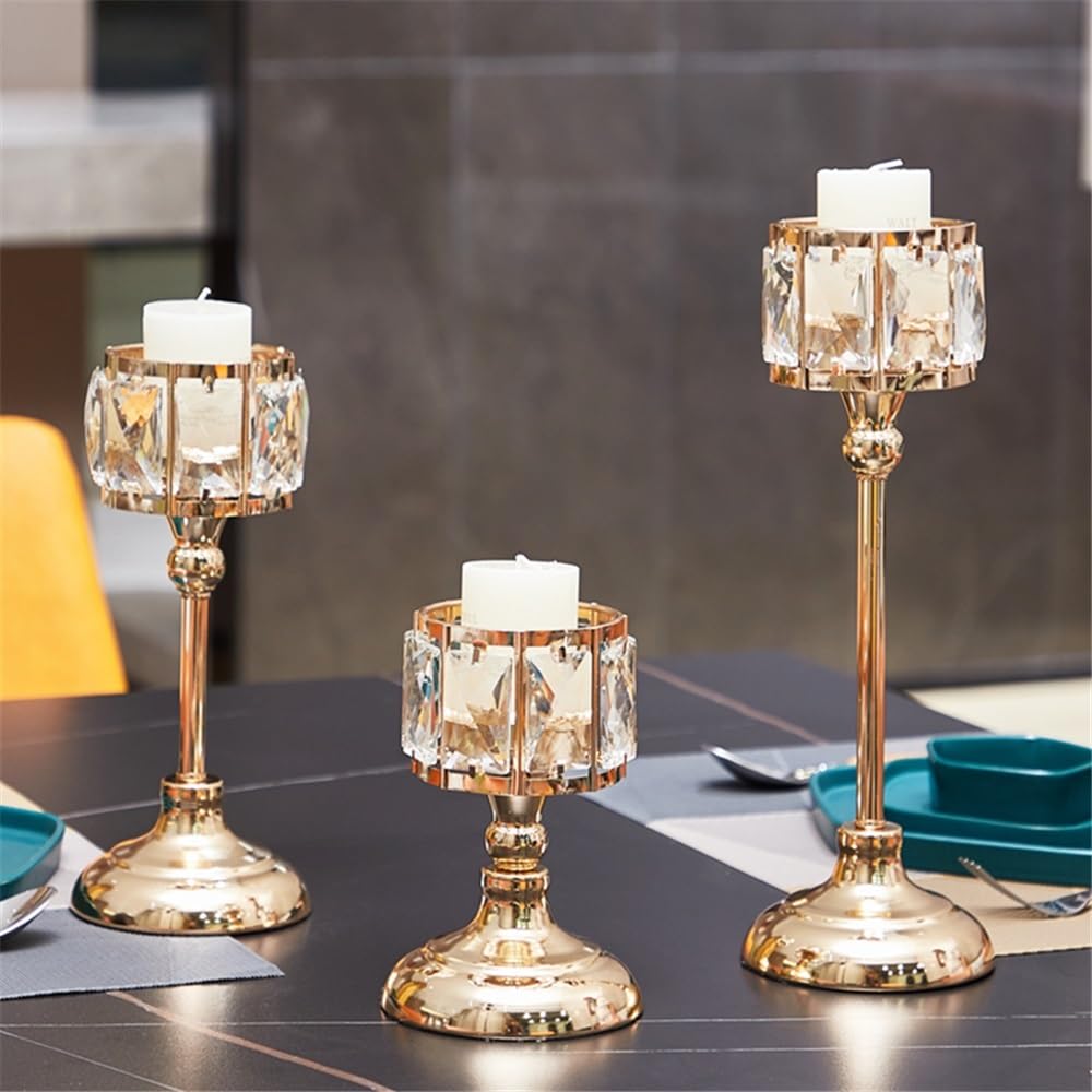 Candlestick Holders 3 Pcs Simple Iron Glass Candlestick Modern Table Decoration Ornaments Candle Holder Candle Holders(Gold)