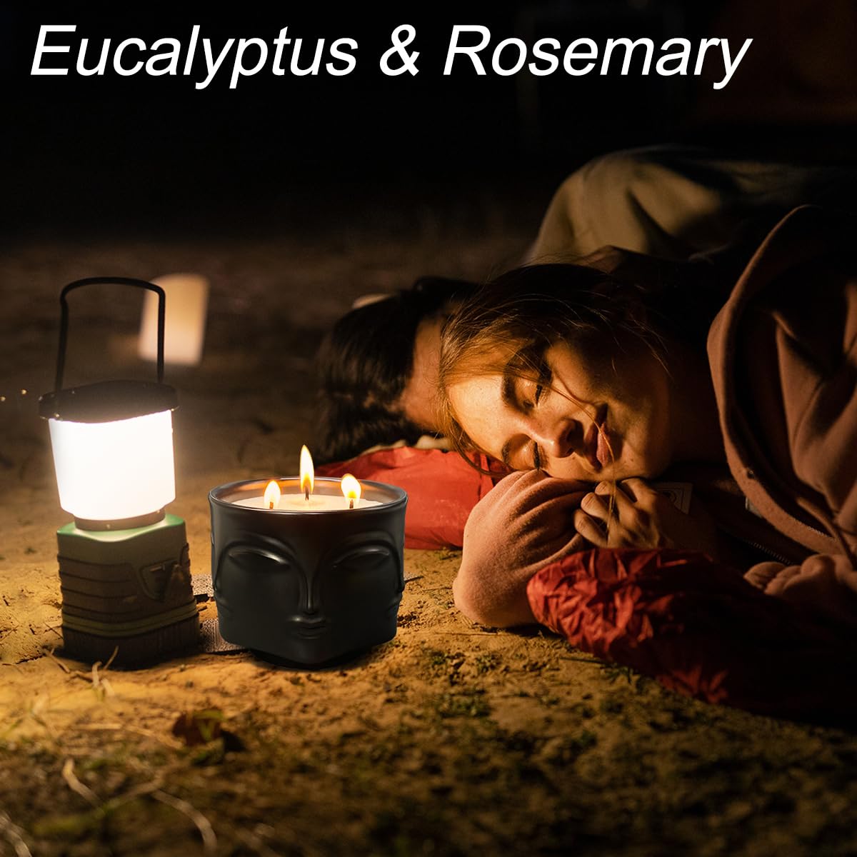 Strong Eucalyptus & Rosemary 3 Wick Black Large Candle, 20oz, Ceramic, Outdoor Scented Candles, 100% Soy, for Home Scented, Yoga, Meditation, Table Decor, Home Decor, Boho Decor, Beautiful Candle Jars
