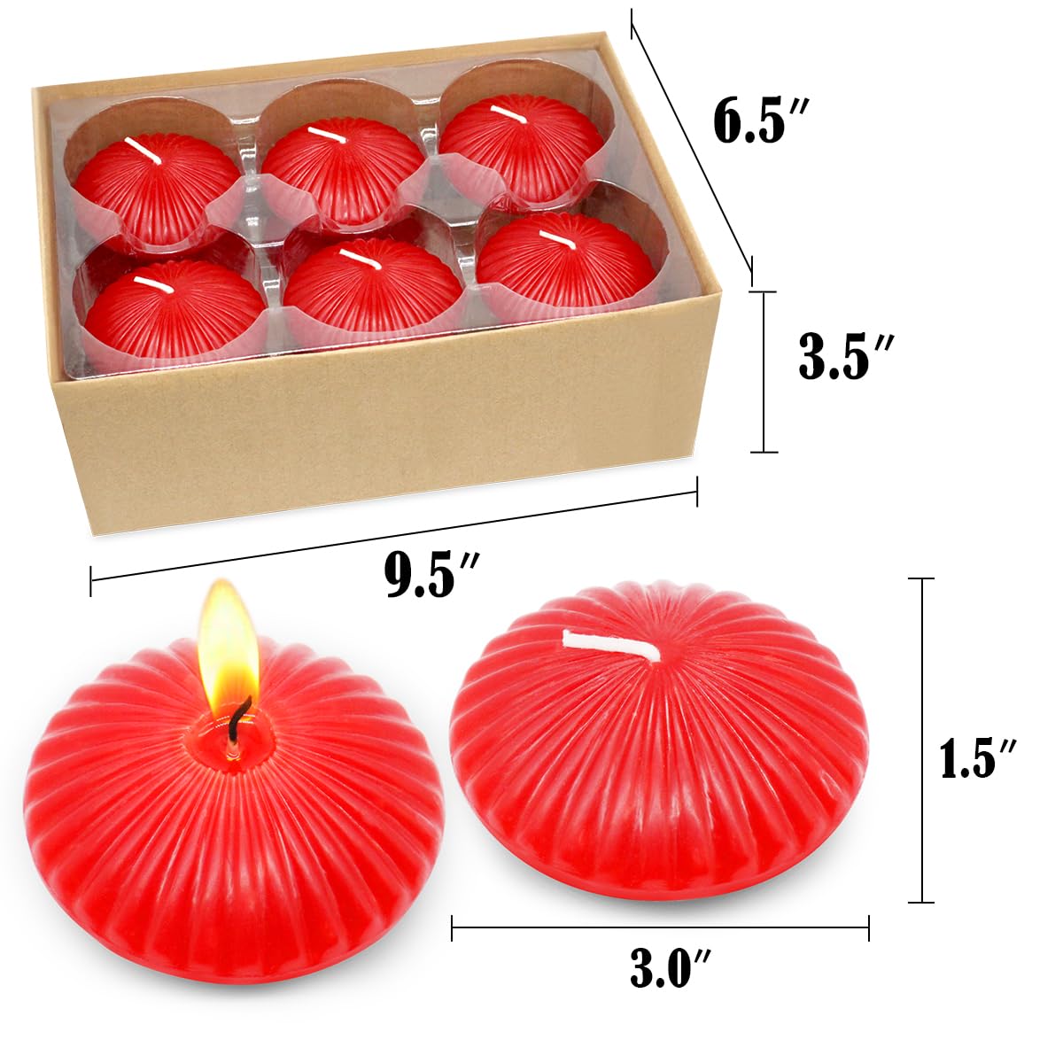 12 Pack 3 Inch Red Floating Candles for Valentine’s Day, 10 Hour Unscented Dripless Tealight Candles for Cylinder Vases, Centerpieces at Wedding Party Pool Holiday - Wavy Float Candle