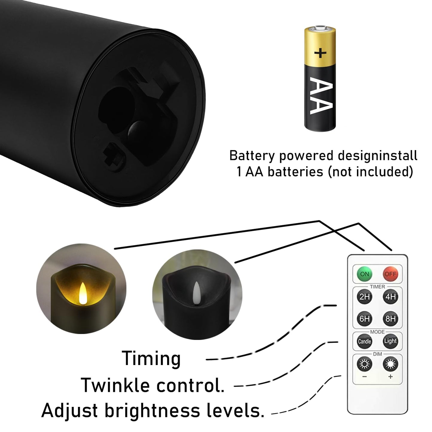 kakoya Flickering Flameless Candles, Battery Operated Plastic LED Pillar Candles with Remote Control and Timer, Set of 9 (Black)