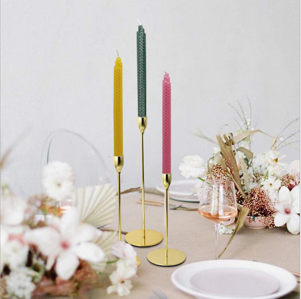 7 Pairs 100% Pure Beeswax Handmade Taper Candles, 9 Inch Smokeless Dripless Wax Candles, Beeswax Candle for Home Gift Ideas - Cool Color Set