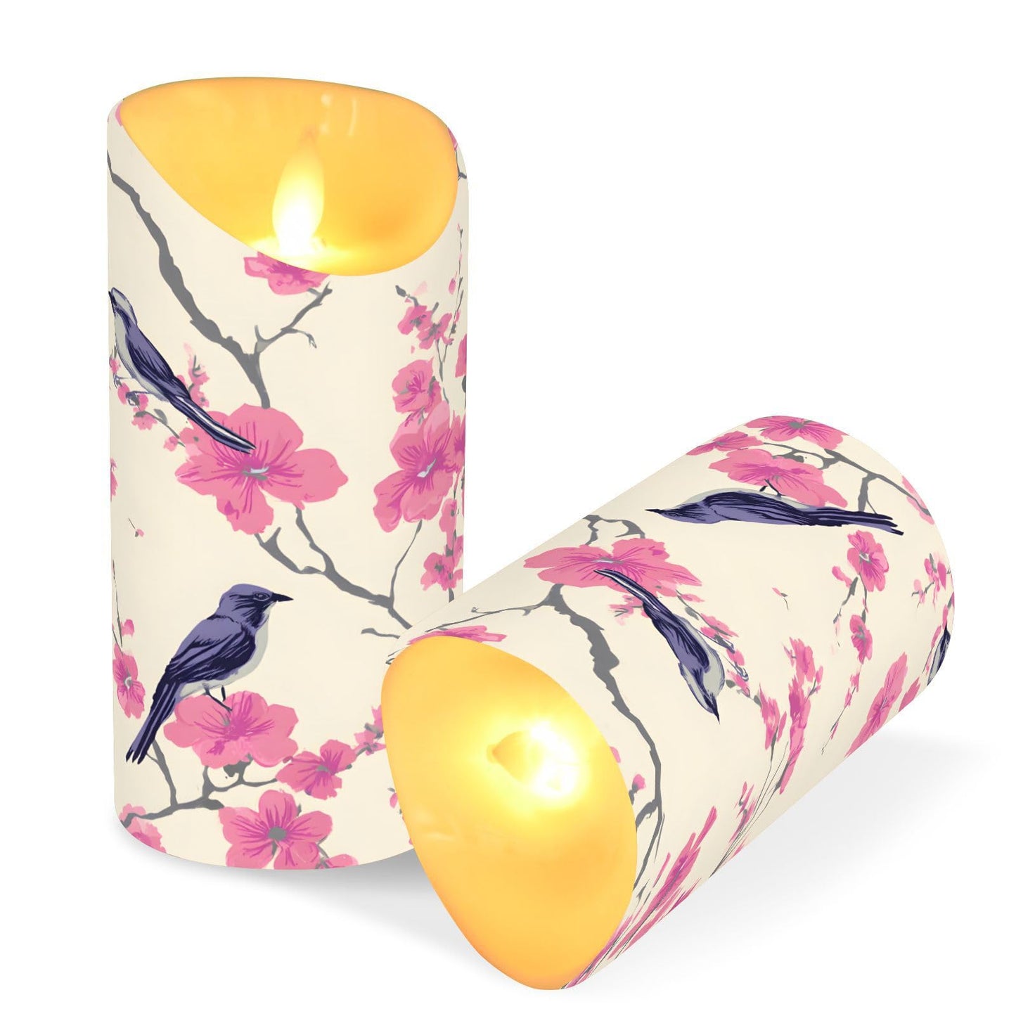 ALAZA Bird Pink Flower Flameless Candles with Remote Timer,LED Flickering Battery Operated Electric Pillar Tea Light Candles for Wedding Table Christmas Decorations 3" x3.9"